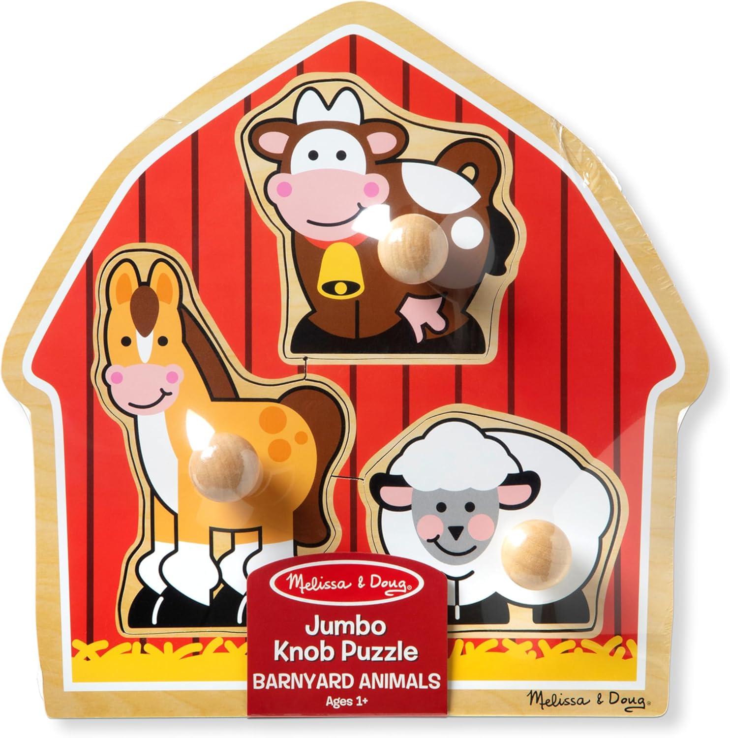 imageMelissa ampamp Doug Pets Jumbo Peg Wooden Puzzle Animal Puzzles Peg Puzzles for Toddlers Ages 1Barnyard Animals