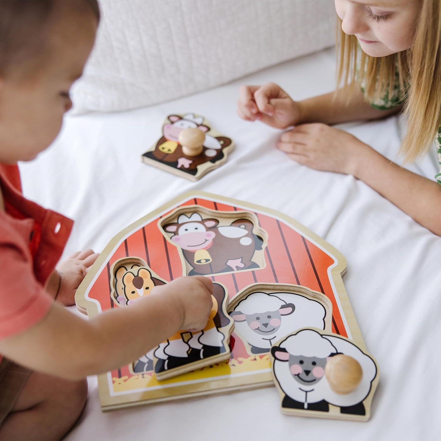 imageMelissa ampamp Doug Pets Jumbo Peg Wooden Puzzle Animal Puzzles Peg Puzzles for Toddlers Ages 1Barnyard Animals