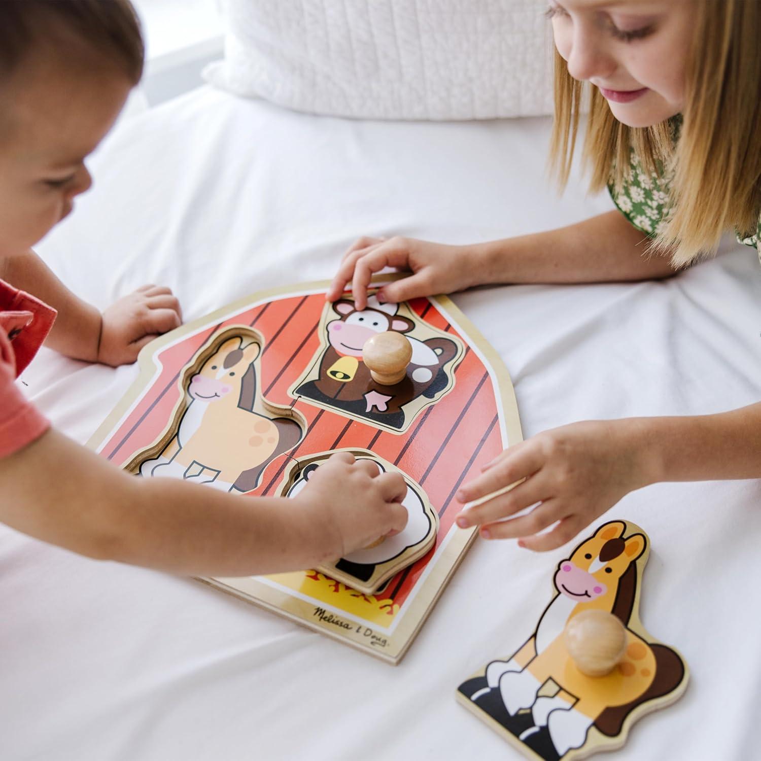 imageMelissa ampamp Doug Pets Jumbo Peg Wooden Puzzle Animal Puzzles Peg Puzzles for Toddlers Ages 1Barnyard Animals
