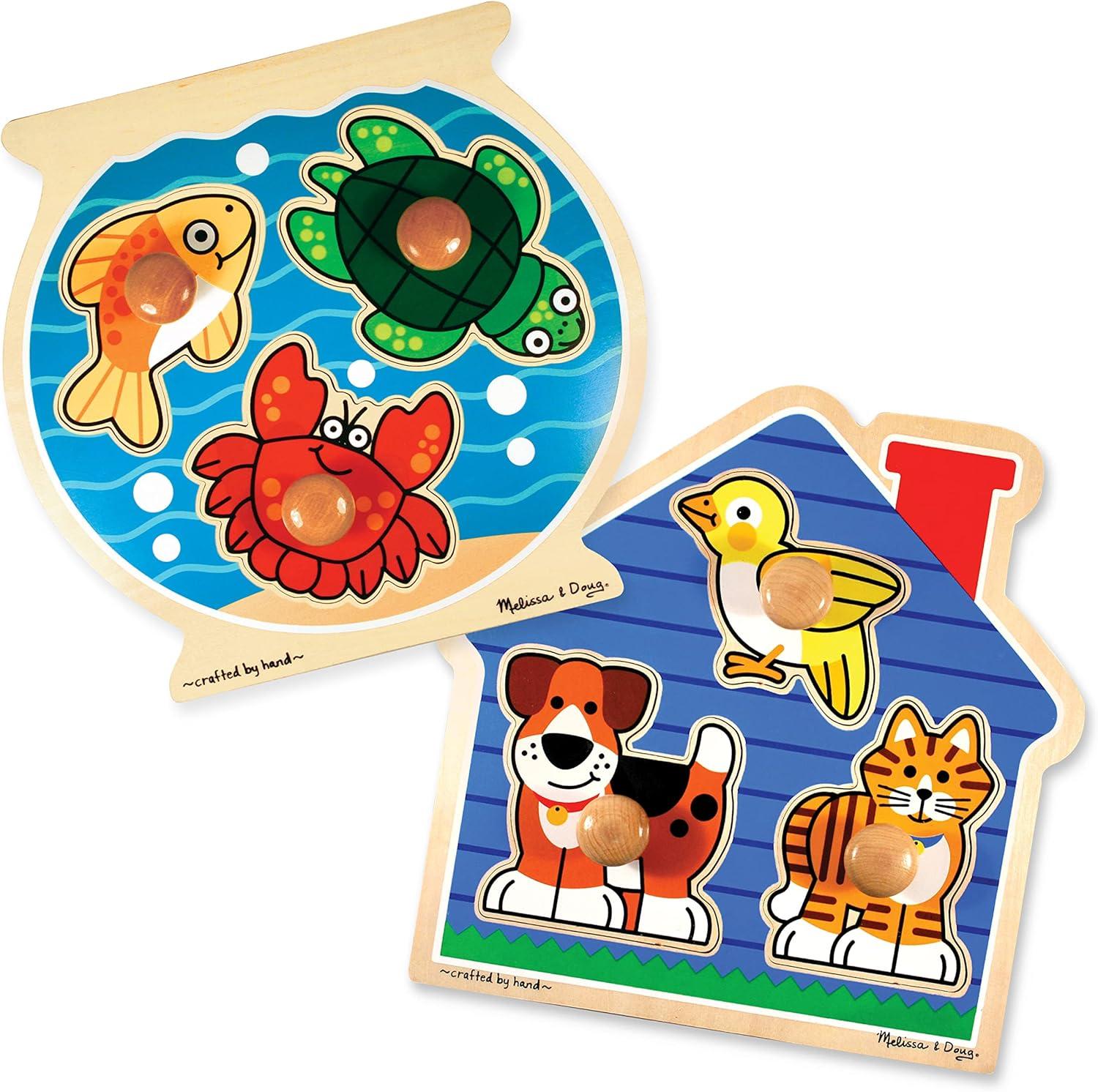 imageMelissa ampamp Doug Pets Jumbo Peg Wooden Puzzle Animal Puzzles Peg Puzzles for Toddlers Ages 1Fish  Pets