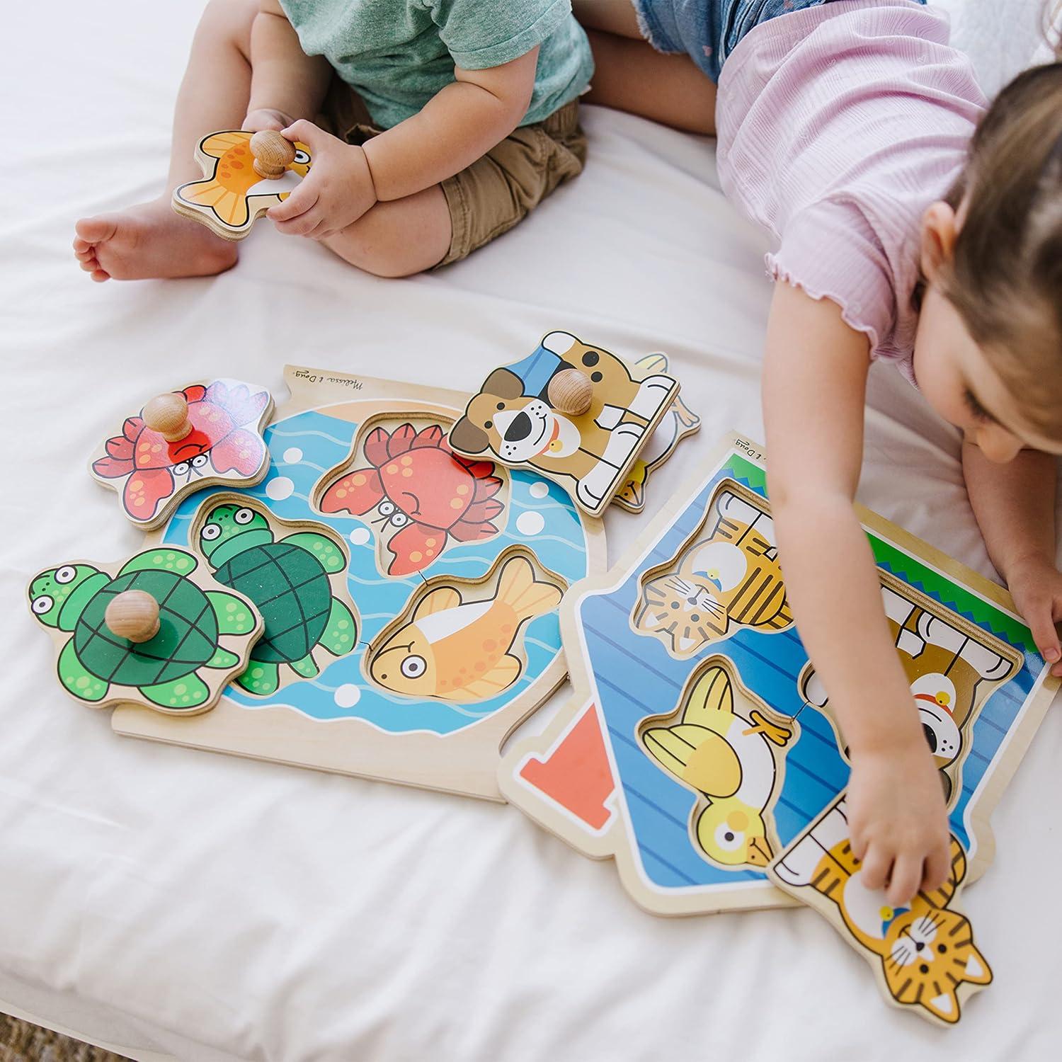 imageMelissa ampamp Doug Pets Jumbo Peg Wooden Puzzle Animal Puzzles Peg Puzzles for Toddlers Ages 1Fish  Pets
