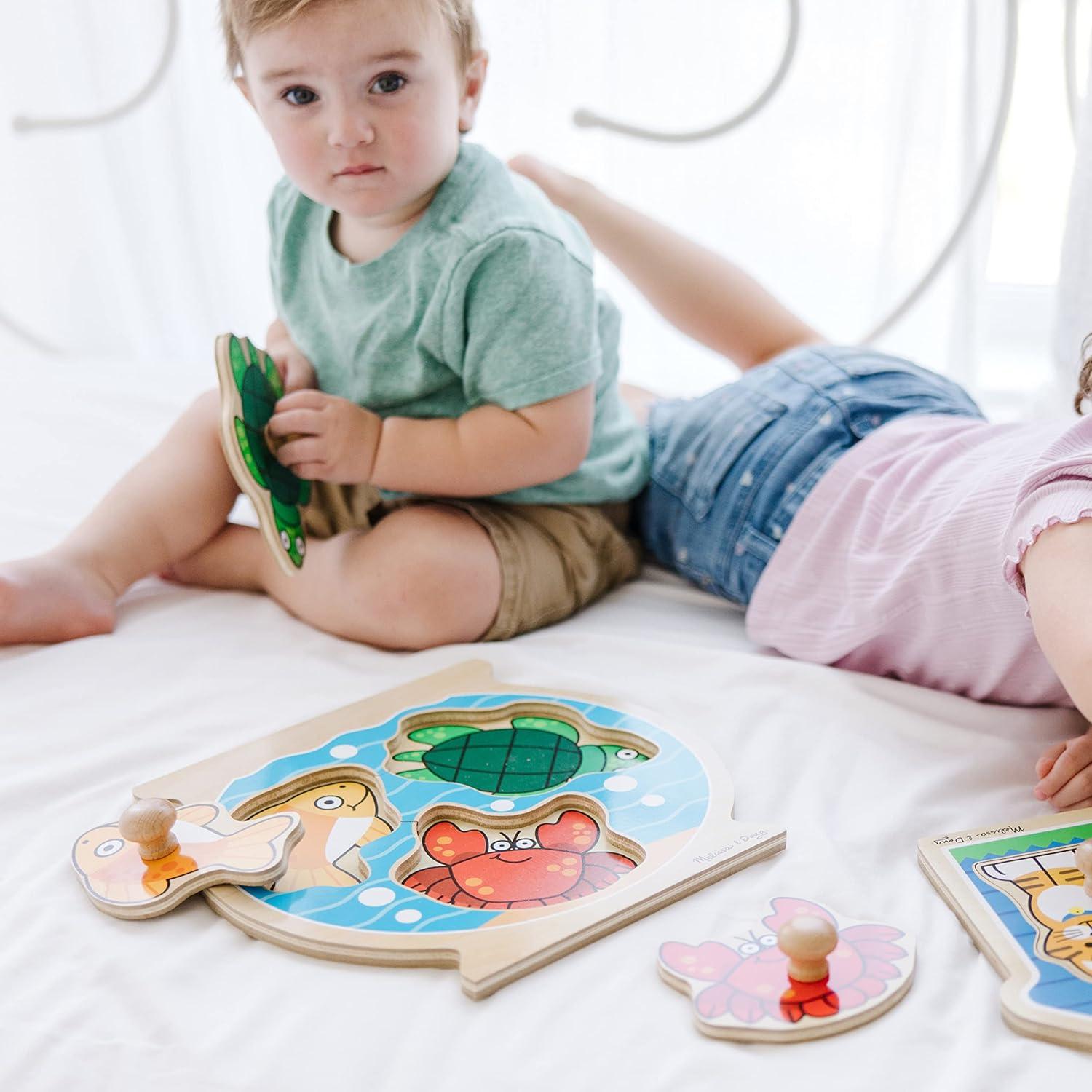 imageMelissa ampamp Doug Pets Jumbo Peg Wooden Puzzle Animal Puzzles Peg Puzzles for Toddlers Ages 1Fish  Pets