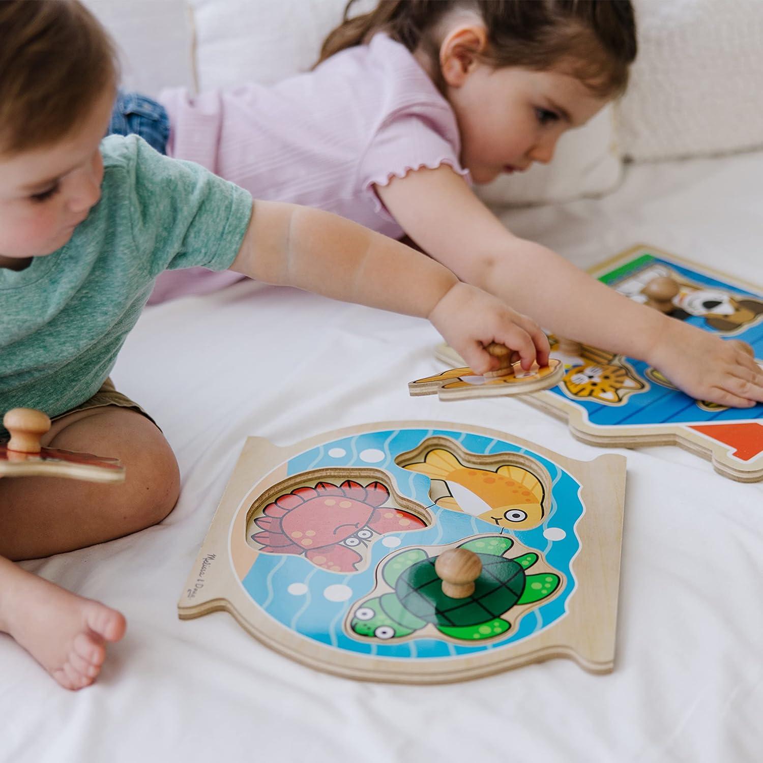 imageMelissa ampamp Doug Pets Jumbo Peg Wooden Puzzle Animal Puzzles Peg Puzzles for Toddlers Ages 1Fish  Pets