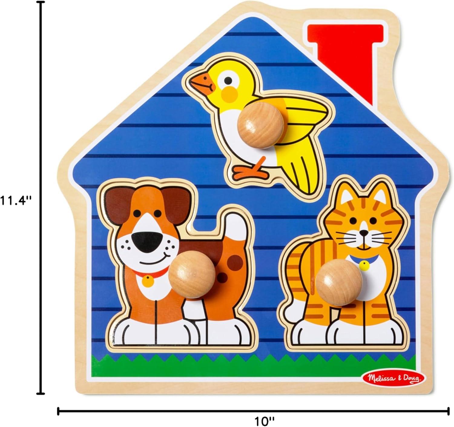 imageMelissa ampamp Doug Pets Jumbo Peg Wooden Puzzle Animal Puzzles Peg Puzzles for Toddlers Ages 1Pets