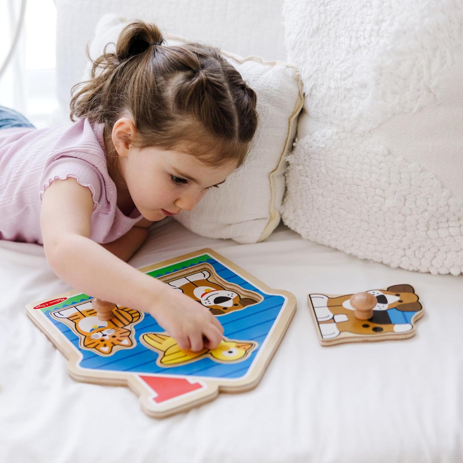 imageMelissa ampamp Doug Pets Jumbo Peg Wooden Puzzle Animal Puzzles Peg Puzzles for Toddlers Ages 1Pets