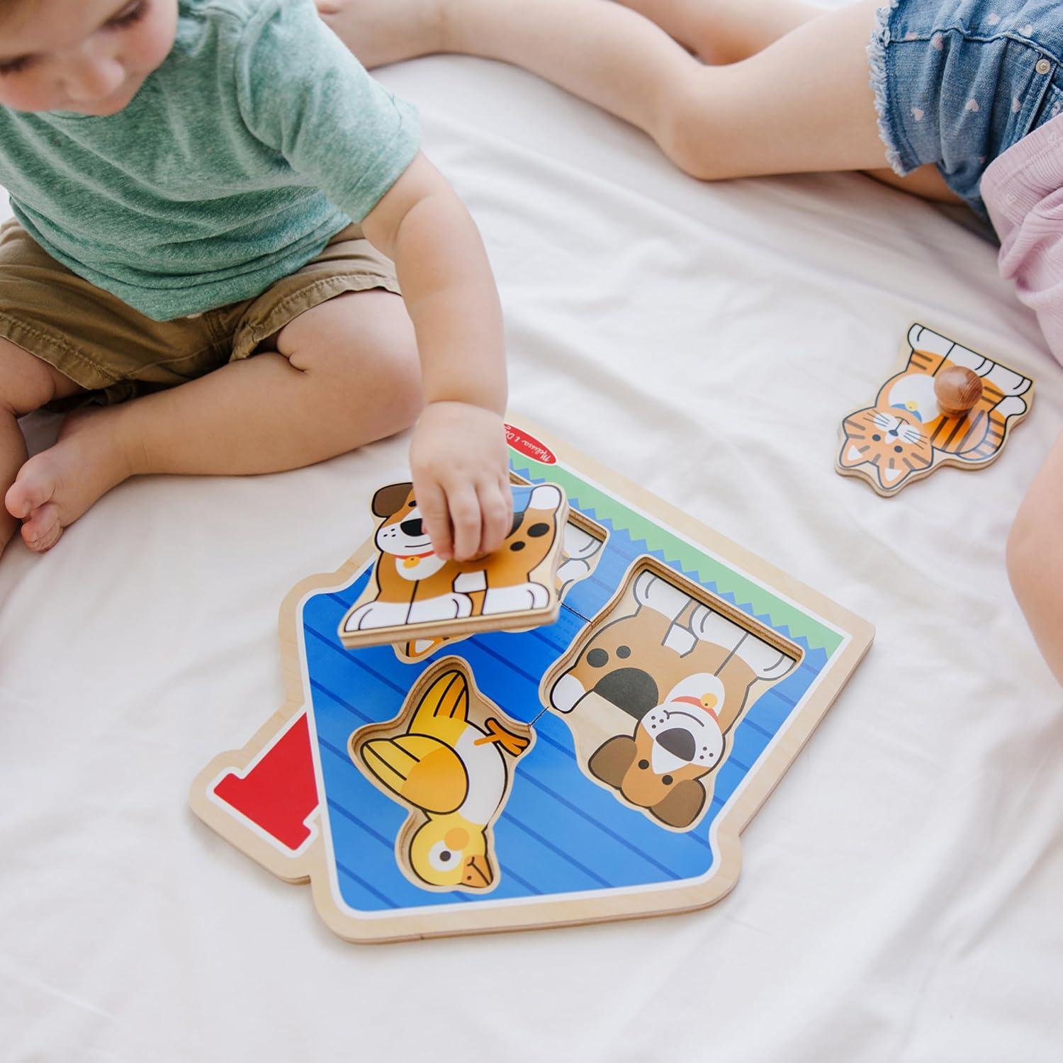 imageMelissa ampamp Doug Pets Jumbo Peg Wooden Puzzle Animal Puzzles Peg Puzzles for Toddlers Ages 1Pets