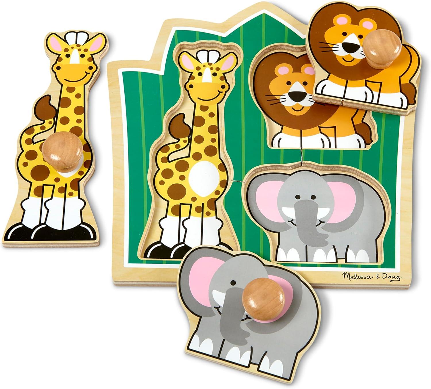 imageMelissa ampamp Doug Pets Jumbo Peg Wooden Puzzle Animal Puzzles Peg Puzzles for Toddlers Ages 1Safari Animals