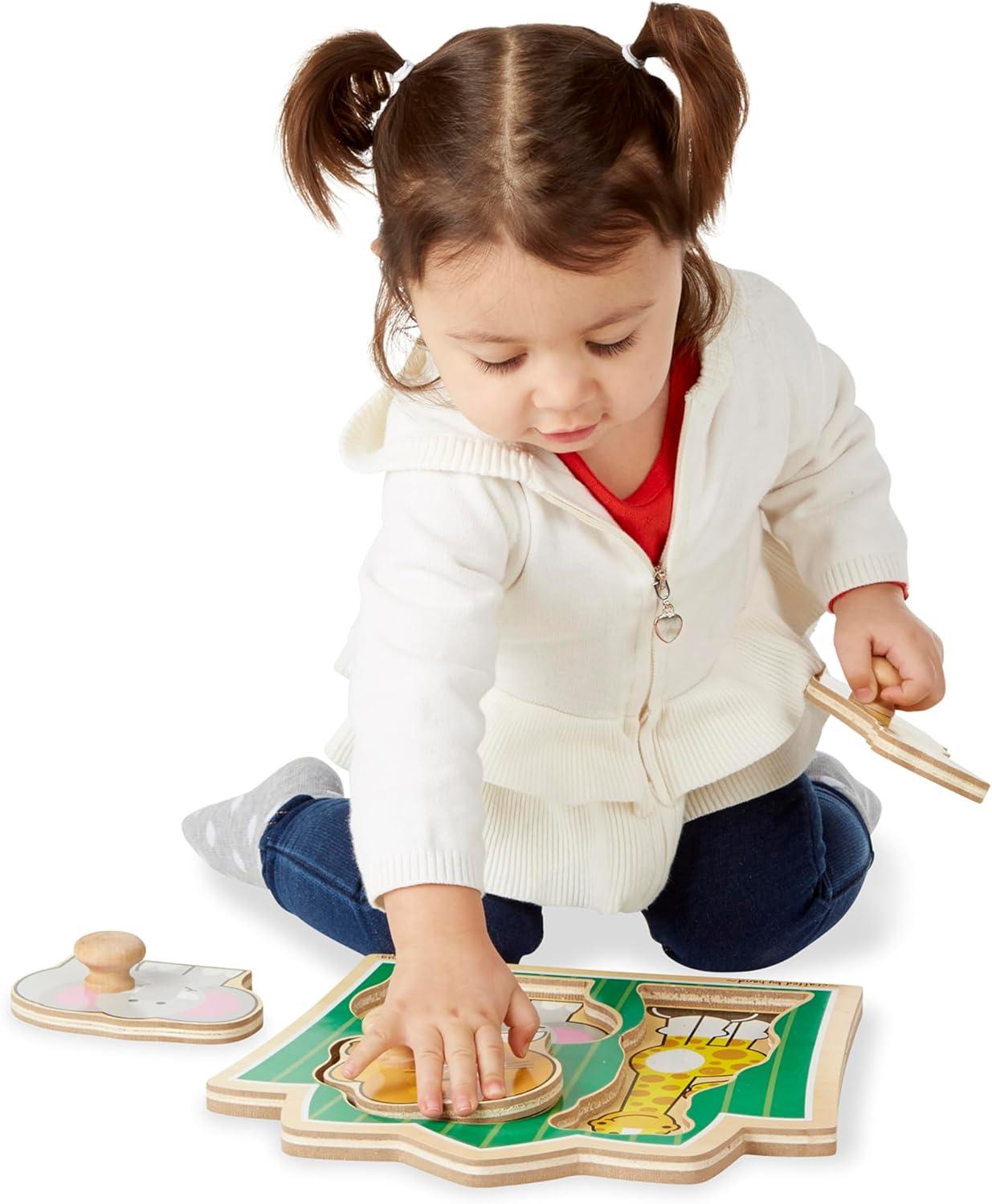 imageMelissa ampamp Doug Pets Jumbo Peg Wooden Puzzle Animal Puzzles Peg Puzzles for Toddlers Ages 1Safari Animals