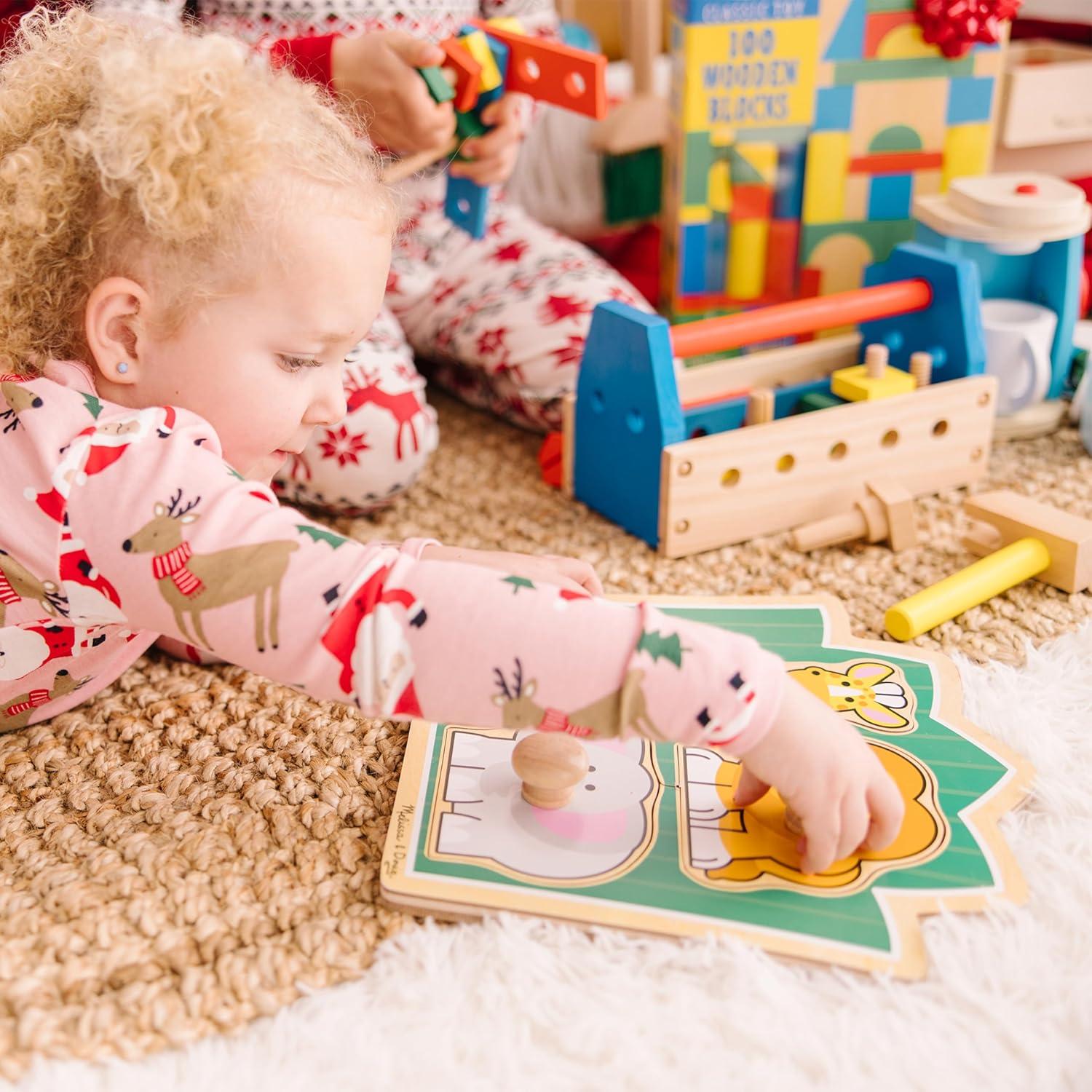 imageMelissa ampamp Doug Pets Jumbo Peg Wooden Puzzle Animal Puzzles Peg Puzzles for Toddlers Ages 1Safari Animals