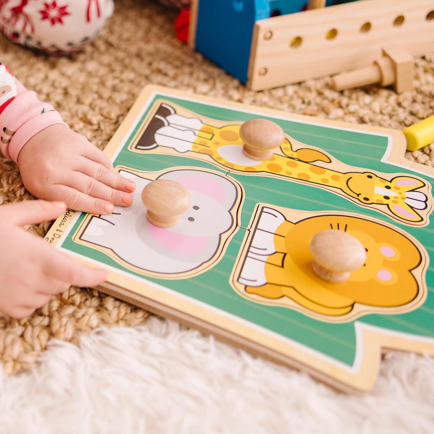 imageMelissa ampamp Doug Pets Jumbo Peg Wooden Puzzle Animal Puzzles Peg Puzzles for Toddlers Ages 1Safari Animals
