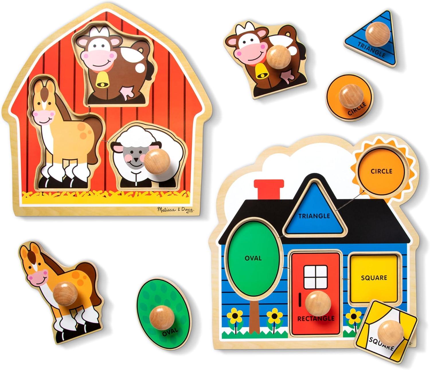 imageMelissa ampamp Doug Pets Jumbo Peg Wooden Puzzle Animal Puzzles Peg Puzzles for Toddlers Ages 1Shapes  Barn