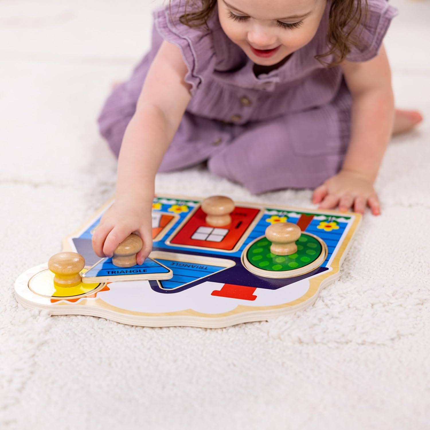 imageMelissa ampamp Doug Pets Jumbo Peg Wooden Puzzle Animal Puzzles Peg Puzzles for Toddlers Ages 1Shapes