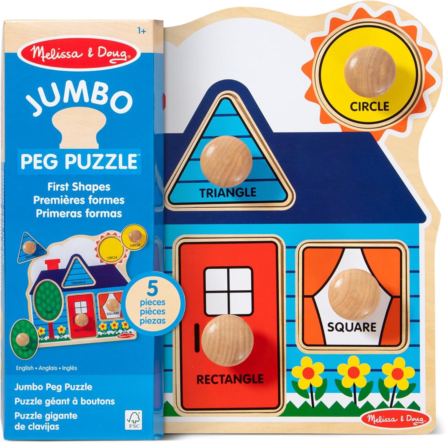 imageMelissa ampamp Doug Pets Jumbo Peg Wooden Puzzle Animal Puzzles Peg Puzzles for Toddlers Ages 1Shapes