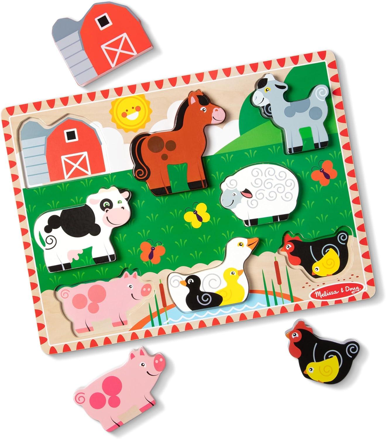 imageMelissa ampamp Doug Pets Wooden Chunky Puzzle 8 pcs Educational Screen Free Activity for Toddler Preschoolers and Kids Ages 2Farm