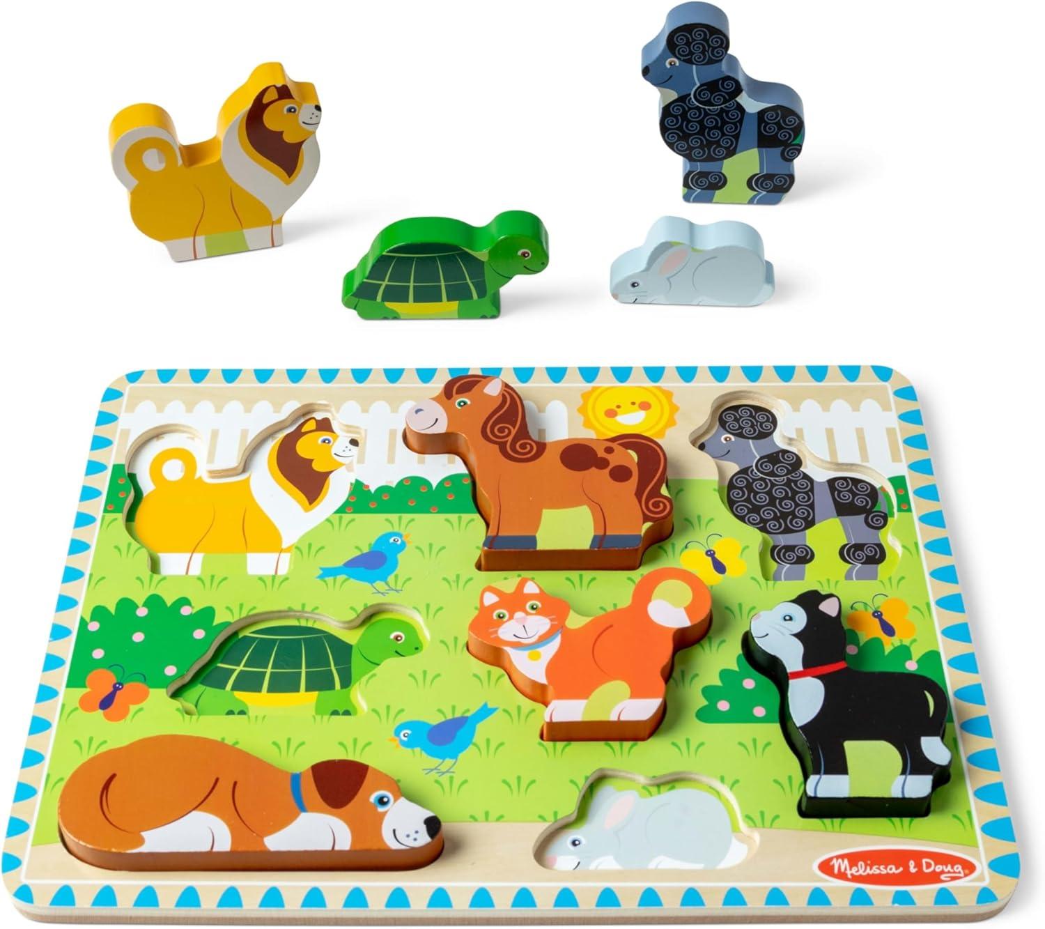 imageMelissa ampamp Doug Pets Wooden Chunky Puzzle 8 pcs Educational Screen Free Activity for Toddler Preschoolers and Kids Ages 2Pets