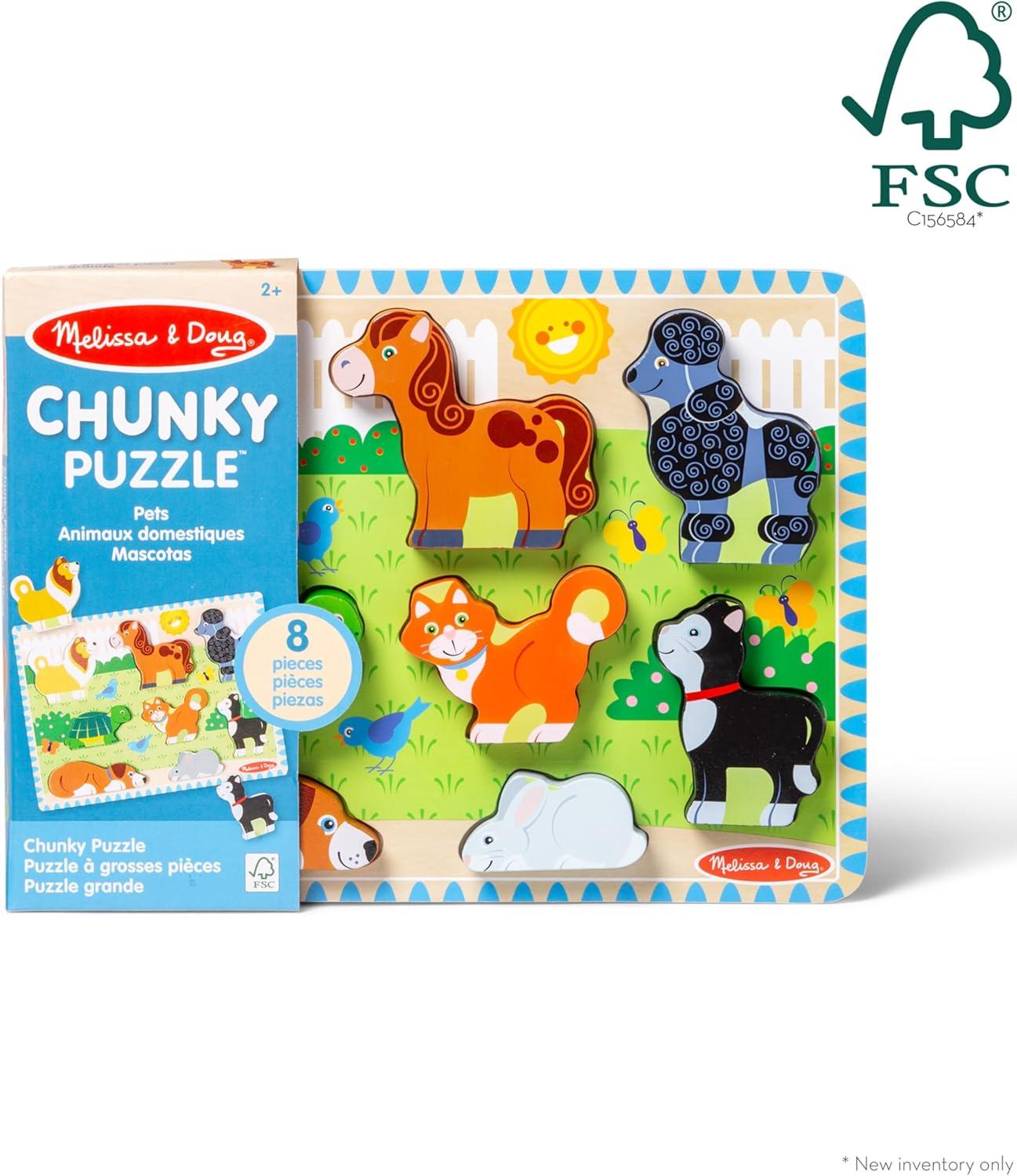 imageMelissa ampamp Doug Pets Wooden Chunky Puzzle 8 pcs Educational Screen Free Activity for Toddler Preschoolers and Kids Ages 2Pets