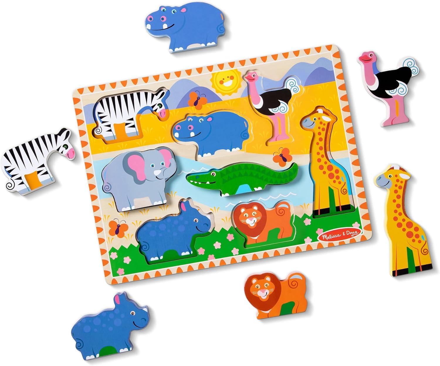 imageMelissa ampamp Doug Pets Wooden Chunky Puzzle 8 pcs Educational Screen Free Activity for Toddler Preschoolers and Kids Ages 2Safari