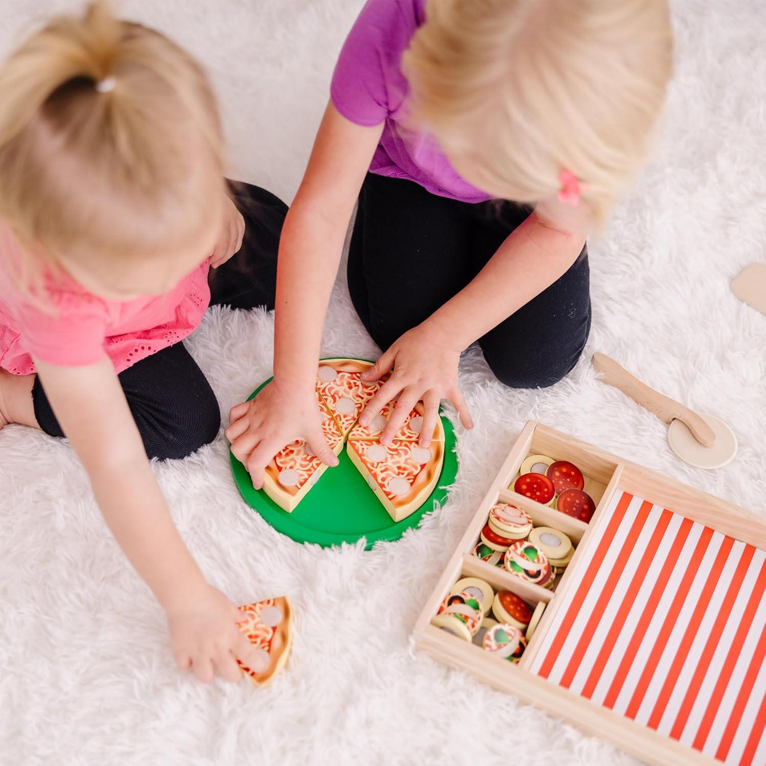 imageMelissa ampamp Doug Pizza Party Wooden Play Food Set With 54 Toppings