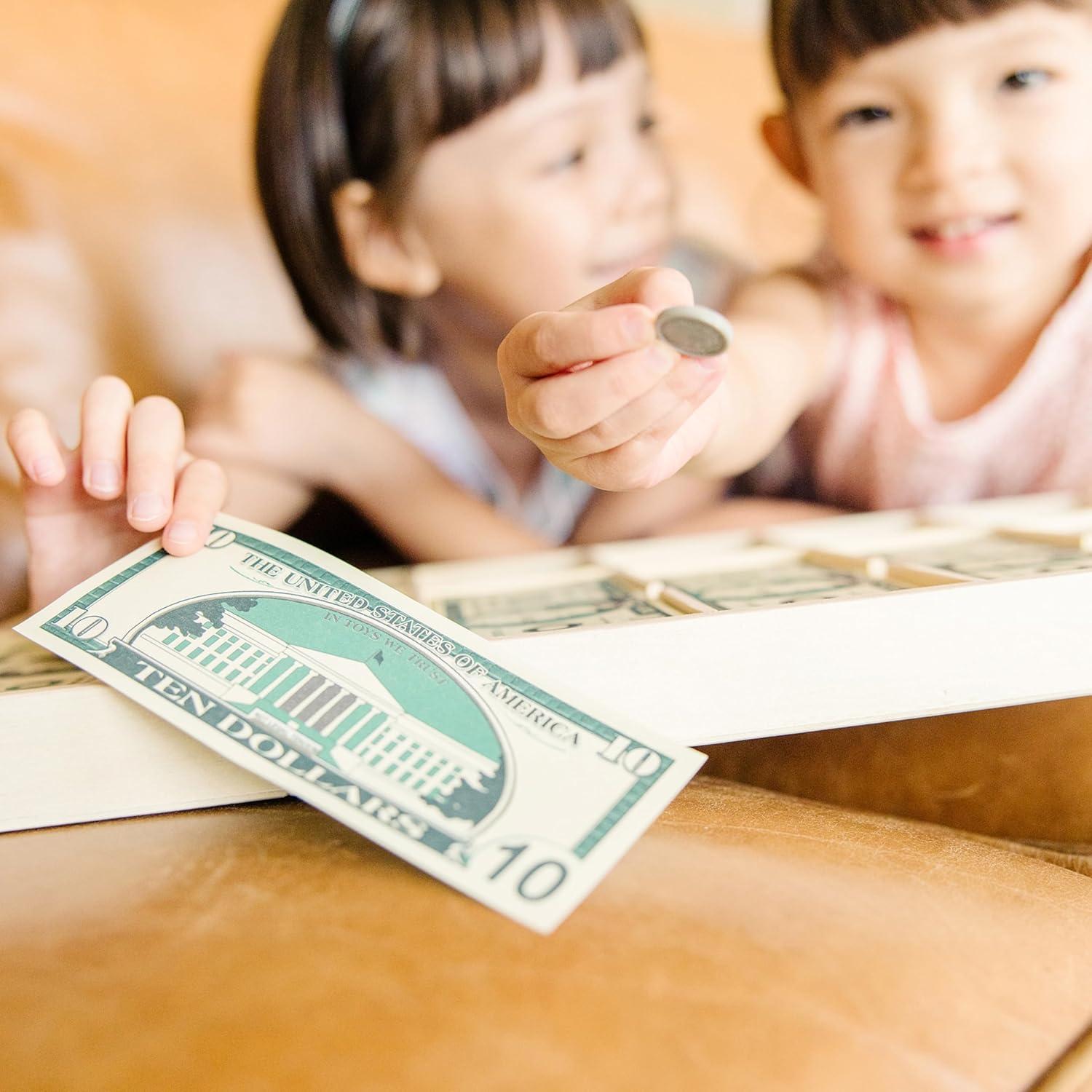 imageMelissa ampamp Doug Play Money Set  Educational Toy with Paper Bills and Plastic Coins 50 of Each Denomination and Wooden Cash Drawer for StoragePlay Money Set