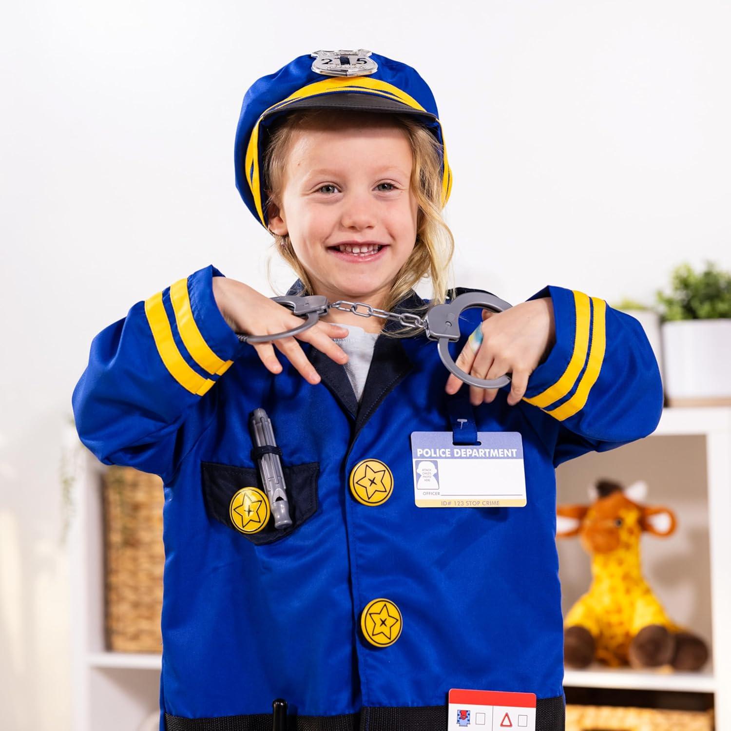 imageMelissa ampamp Doug Police Officer Costume DressUp Set for Kids 8Piece  Pretend Play Uniform with Badge Hat Handcuffs ampamp Accessories  Role Play Outfit for Toddlers ampamp Children Ages 3