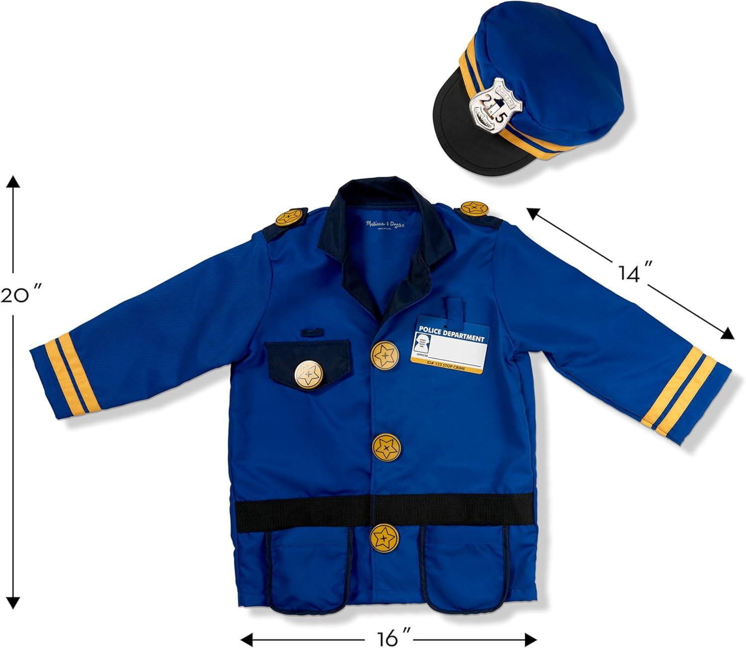 imageMelissa ampamp Doug Police Officer Costume DressUp Set for Kids 8Piece  Pretend Play Uniform with Badge Hat Handcuffs ampamp Accessories  Role Play Outfit for Toddlers ampamp Children Ages 3