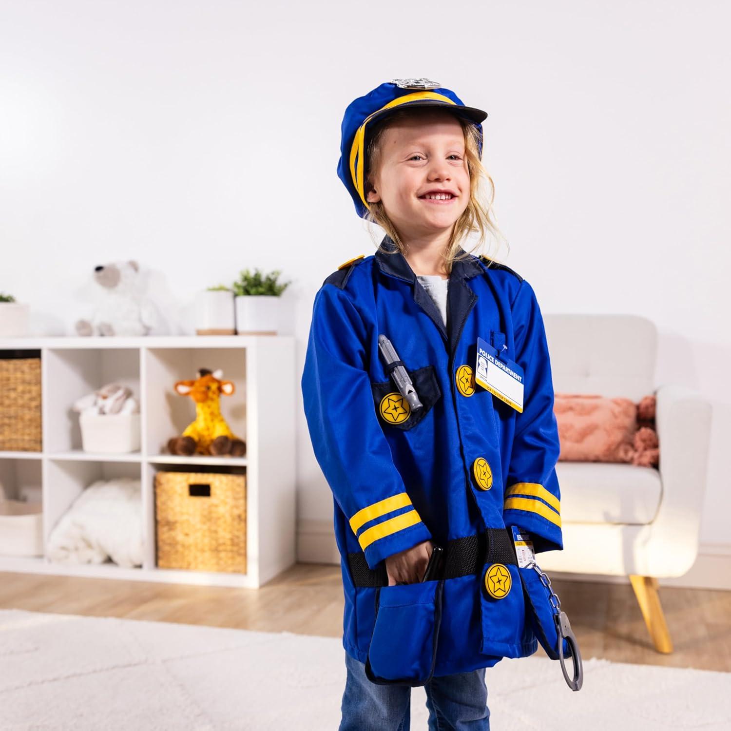 imageMelissa ampamp Doug Police Officer Costume DressUp Set for Kids 8Piece  Pretend Play Uniform with Badge Hat Handcuffs ampamp Accessories  Role Play Outfit for Toddlers ampamp Children Ages 3