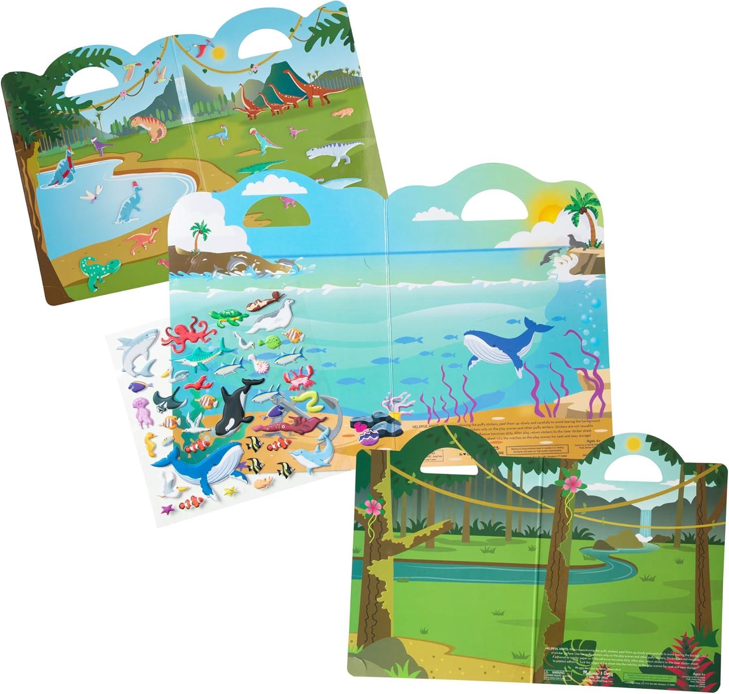 imageMelissa ampamp Doug Puffy Sticker Activity Books Set of 3  DressUp Princess ampamp Mermaid with 208 Reusable Stickers and FoldOut Scenes MessFree Travel Toys for Kids Ages 4  FSC CertifiedSafari  Dinosaur  Ocean