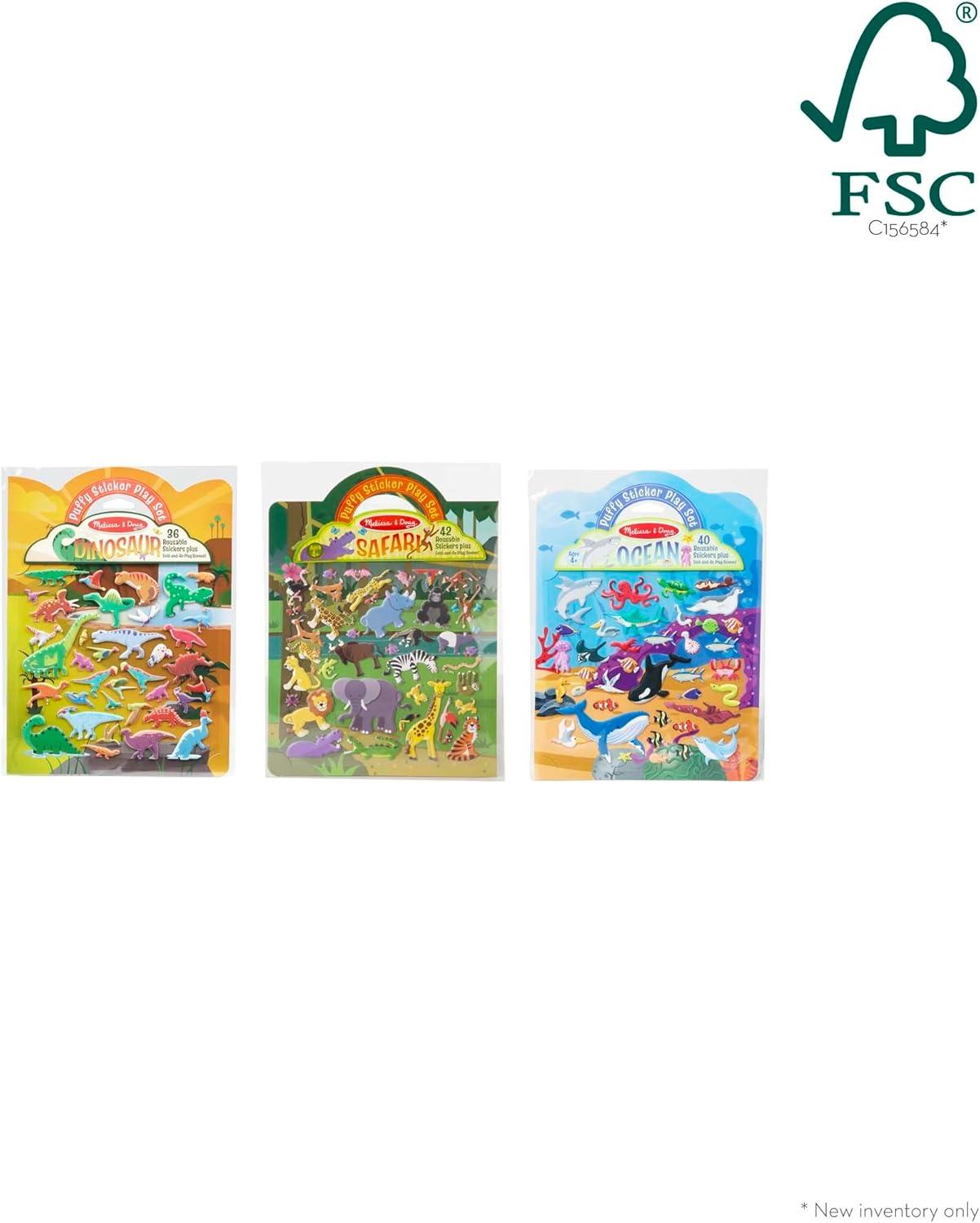 imageMelissa ampamp Doug Puffy Sticker Activity Books Set of 3  DressUp Princess ampamp Mermaid with 208 Reusable Stickers and FoldOut Scenes MessFree Travel Toys for Kids Ages 4  FSC CertifiedSafari  Dinosaur  Ocean
