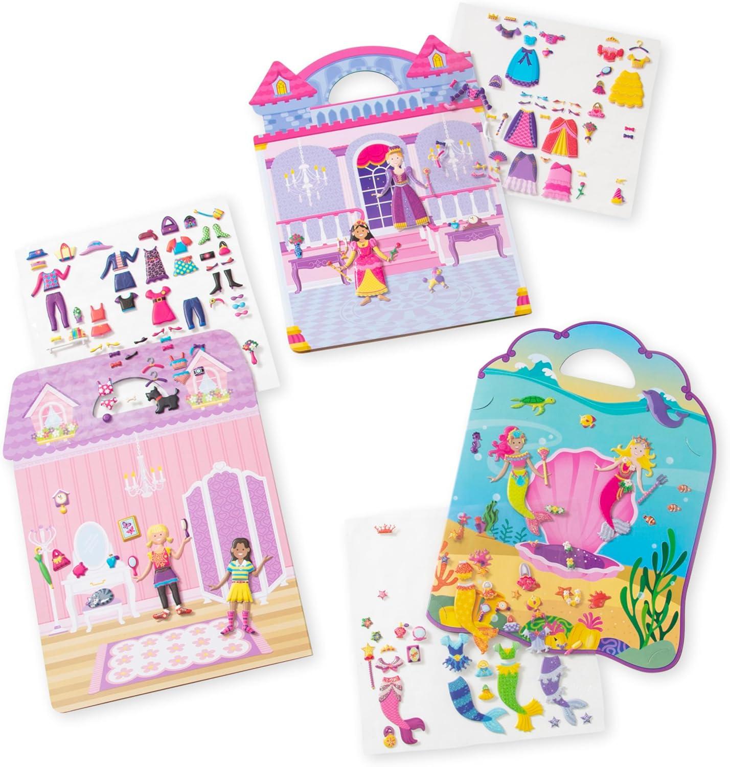 imageMelissa ampamp Doug Puffy Sticker Activity Books Set of 3  DressUp Princess ampamp Mermaid with 208 Reusable Stickers and FoldOut Scenes MessFree Travel Toys for Kids Ages 4  FSC CertifiedDressUp  Princess  Mermaid