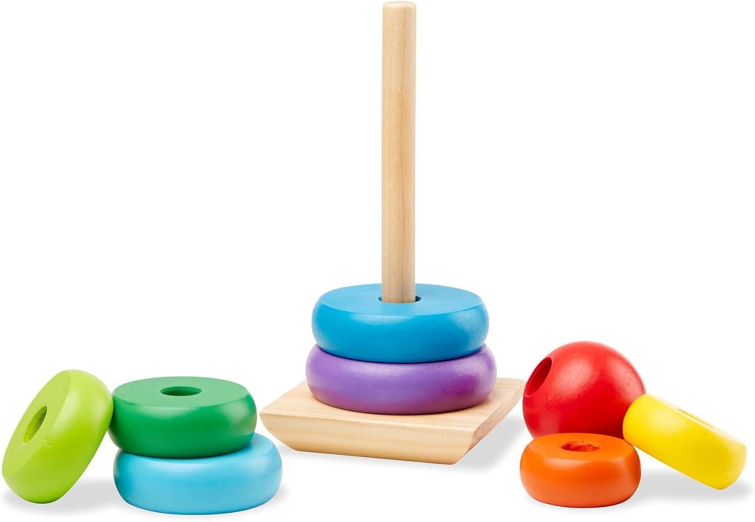 imageMelissa ampamp Doug Rainbow Stacker Wooden Ring Educational Toy  Wooden Stacking Rings Stacker Toys for Toddlers Ages 2