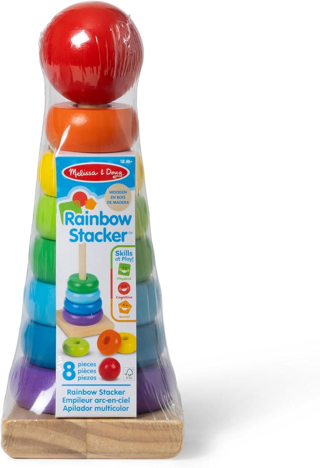 imageMelissa ampamp Doug Rainbow Stacker Wooden Ring Educational Toy  Wooden Stacking Rings Stacker Toys for Toddlers Ages 2