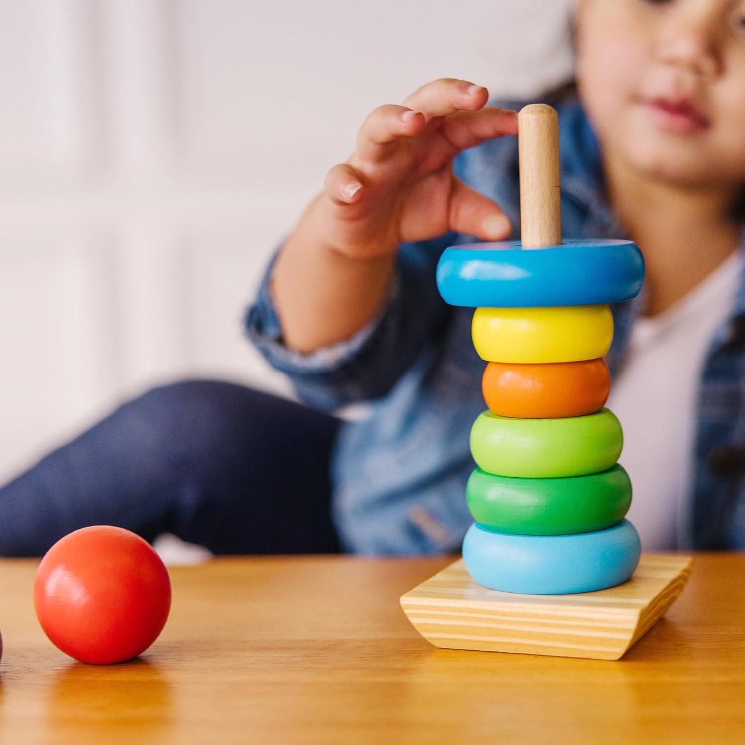 imageMelissa ampamp Doug Rainbow Stacker Wooden Ring Educational Toy  Wooden Stacking Rings Stacker Toys for Toddlers Ages 2