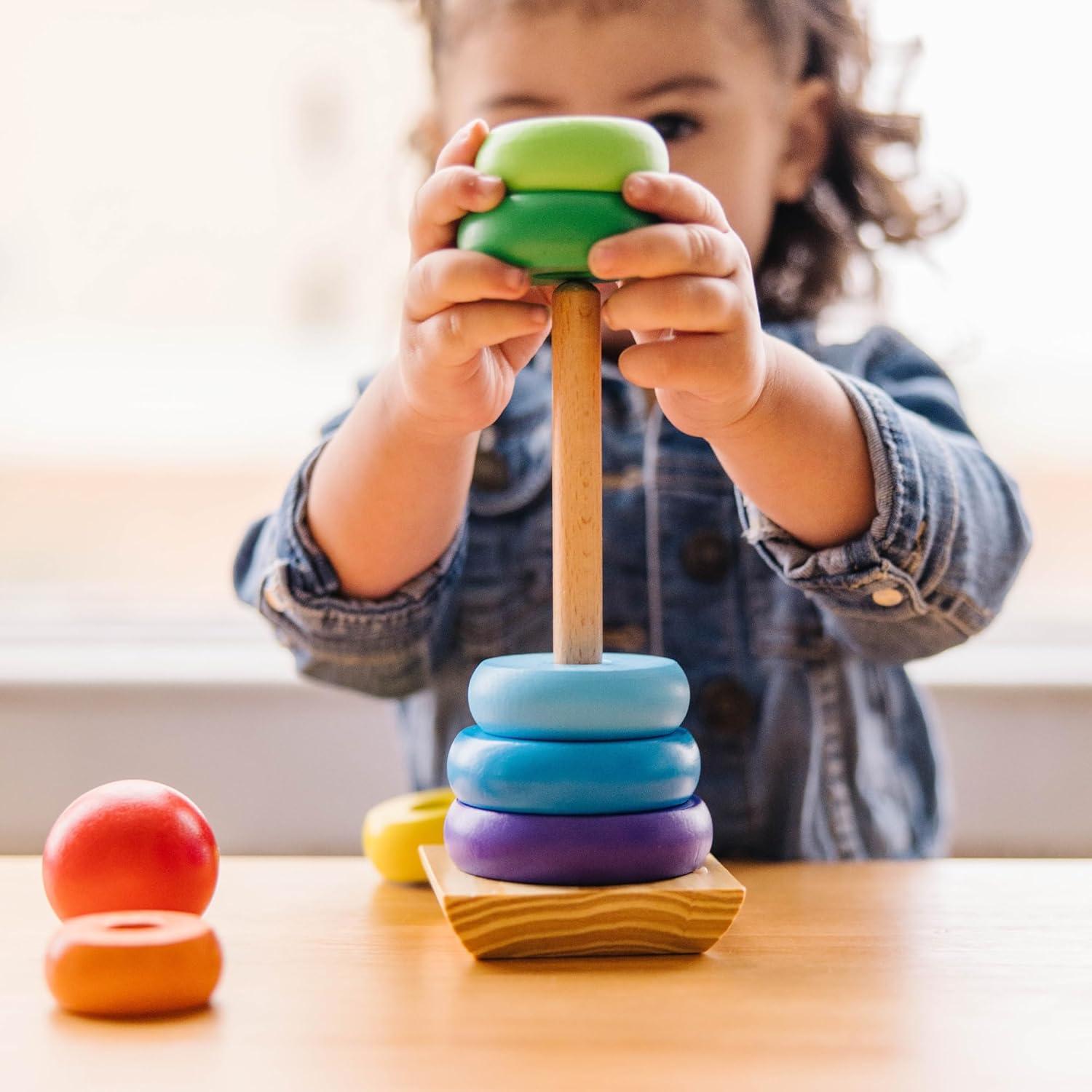 imageMelissa ampamp Doug Rainbow Stacker Wooden Ring Educational Toy  Wooden Stacking Rings Stacker Toys for Toddlers Ages 2
