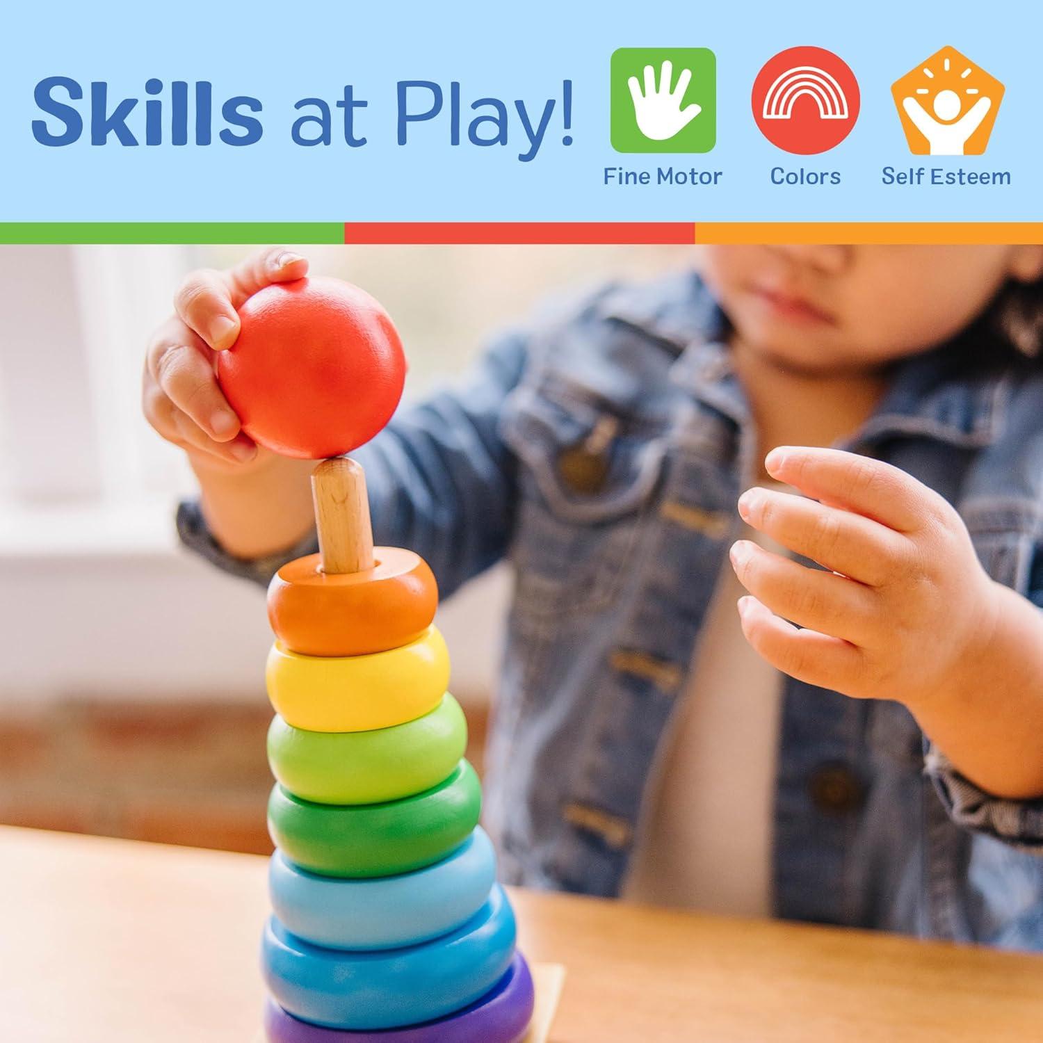imageMelissa ampamp Doug Rainbow Stacker Wooden Ring Educational Toy  Wooden Stacking Rings Stacker Toys for Toddlers Ages 2