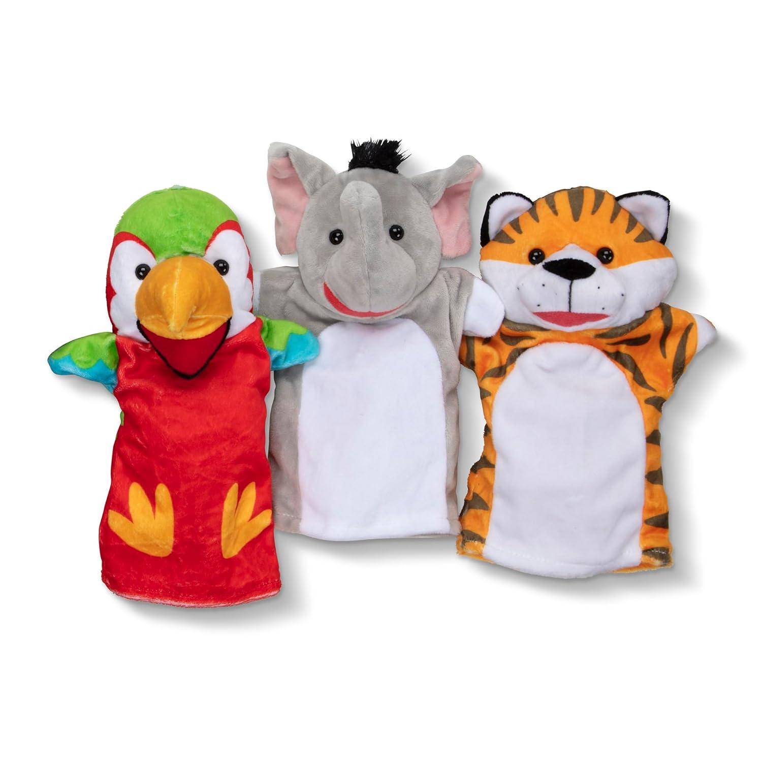 imageMelissa ampamp Doug Safari Buddies Hand Puppets Set of 6 Elephant Tiger Parrot Giraffe Monkey Zebra Soft Plush Puppet Stuffed Animals Pretend Play Toddler Toys for Girls ampamp Boys 2
