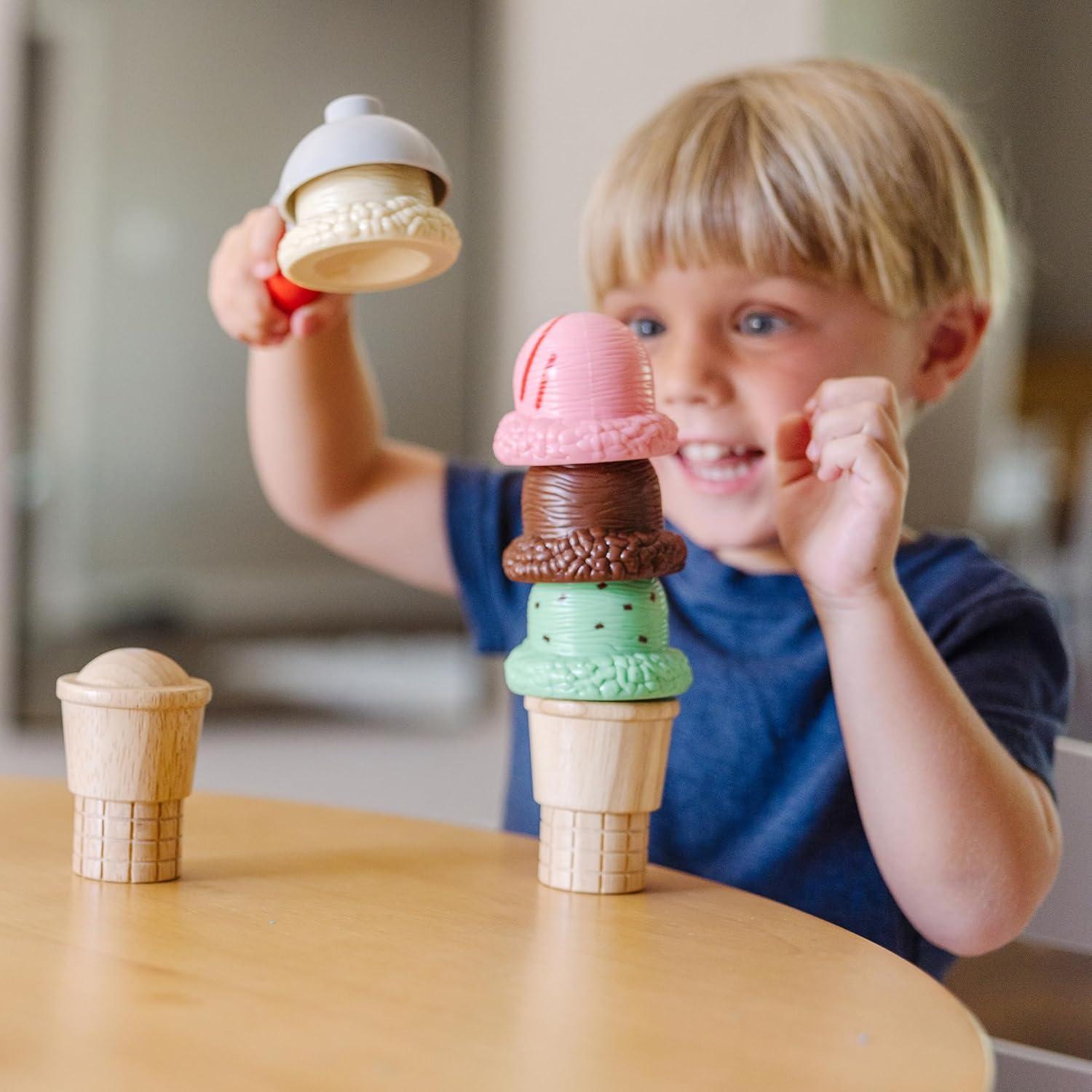 imageMelissa ampamp Doug Scoop and Stack Ice Cream Cone Wooden Magnetic Pretend Play Food Set Preschool Toy Play Ice Cream Set Pretend Food Toy for Toddlers and Kids Ages 3  FSCCertifiedIce Cream