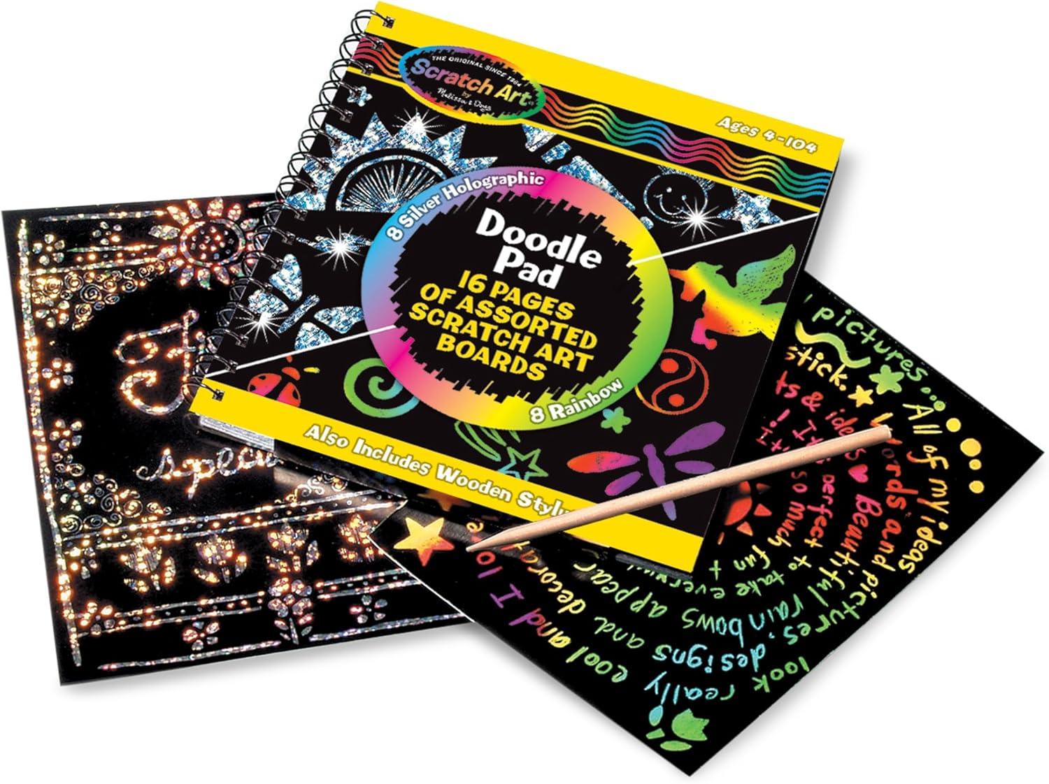 imageMelissa ampamp Doug Scratch Art Doodle Pad with 16 ScratchArt Boards and Wooden Stylus  FSC Certified