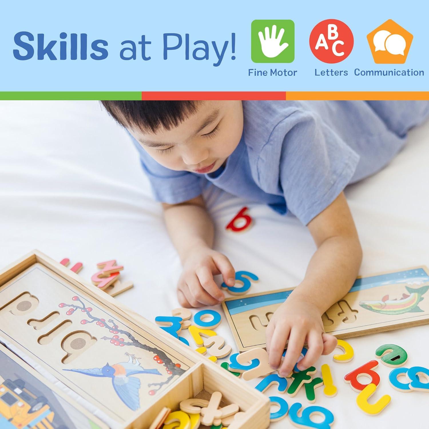 imageMelissa ampamp Doug See ampamp Spell Wooden Educational Toy with 8 DoubleSided Spelling Boards and 64 Letters Preschool Learning Activities See ampamp Spell Learning Toys for Kids Ages 4English
