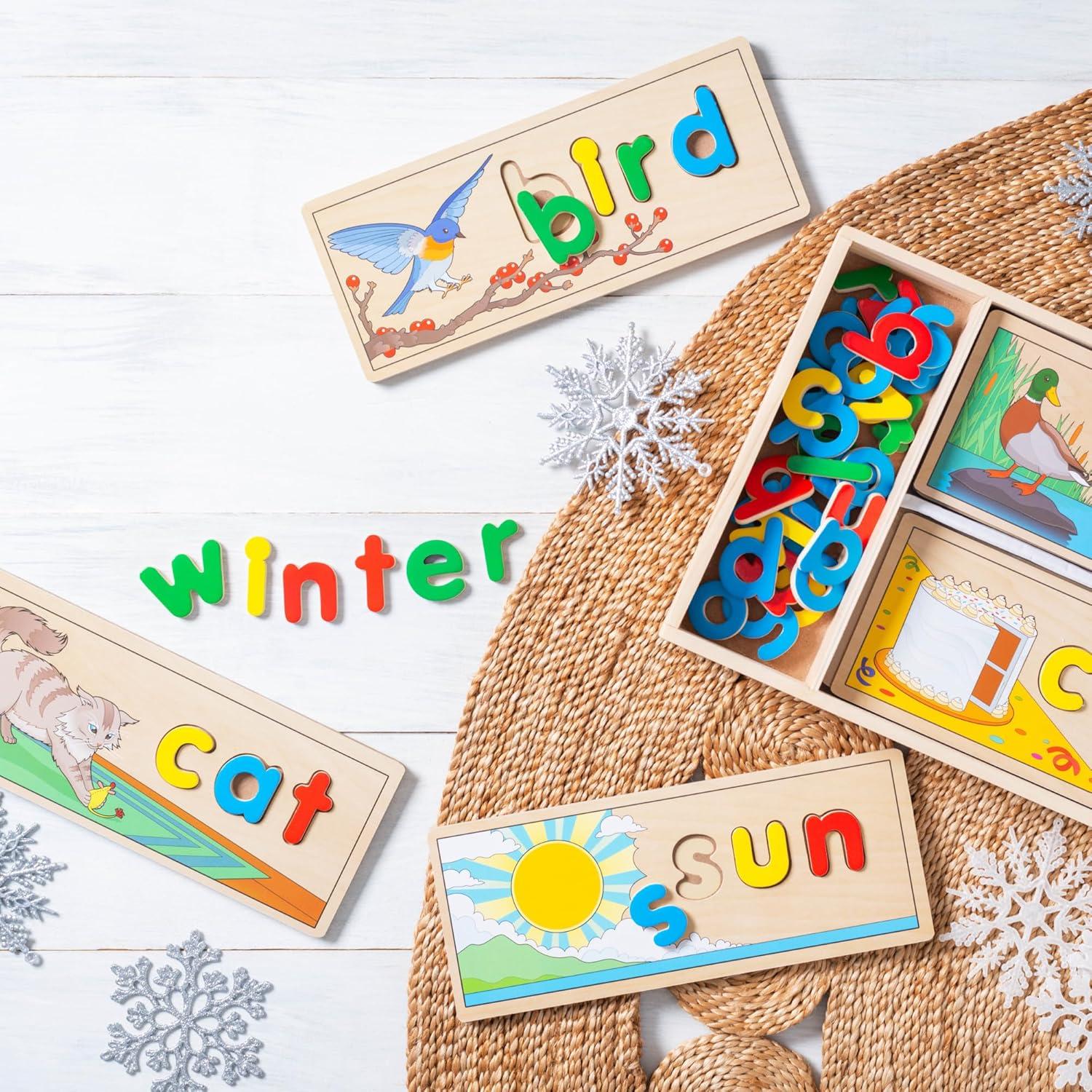 imageMelissa ampamp Doug See ampamp Spell Wooden Educational Toy with 8 DoubleSided Spelling Boards and 64 Letters Preschool Learning Activities See ampamp Spell Learning Toys for Kids Ages 4English
