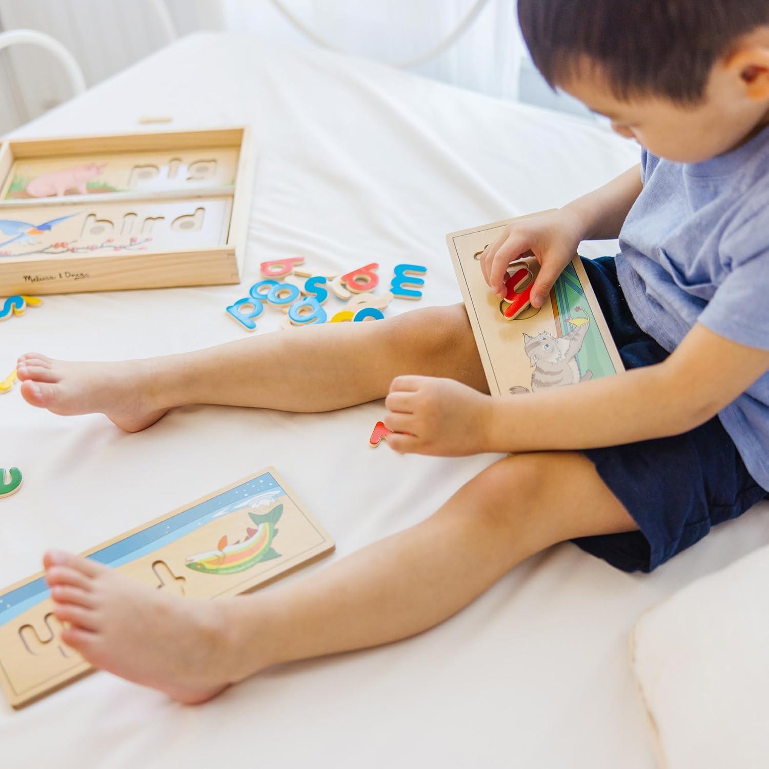 imageMelissa ampamp Doug See ampamp Spell Wooden Educational Toy with 8 DoubleSided Spelling Boards and 64 Letters Preschool Learning Activities See ampamp Spell Learning Toys for Kids Ages 4English