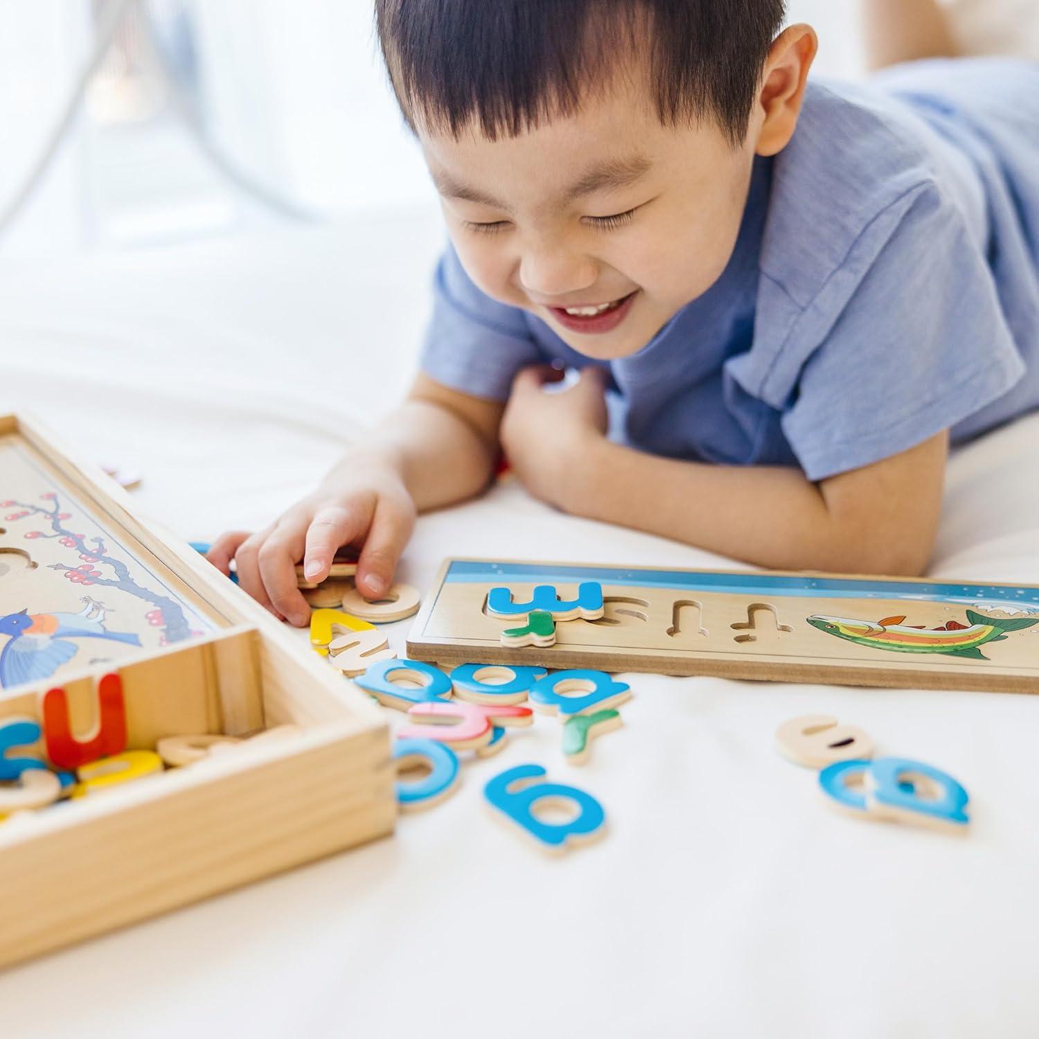 imageMelissa ampamp Doug See ampamp Spell Wooden Educational Toy with 8 DoubleSided Spelling Boards and 64 Letters Preschool Learning Activities See ampamp Spell Learning Toys for Kids Ages 4English