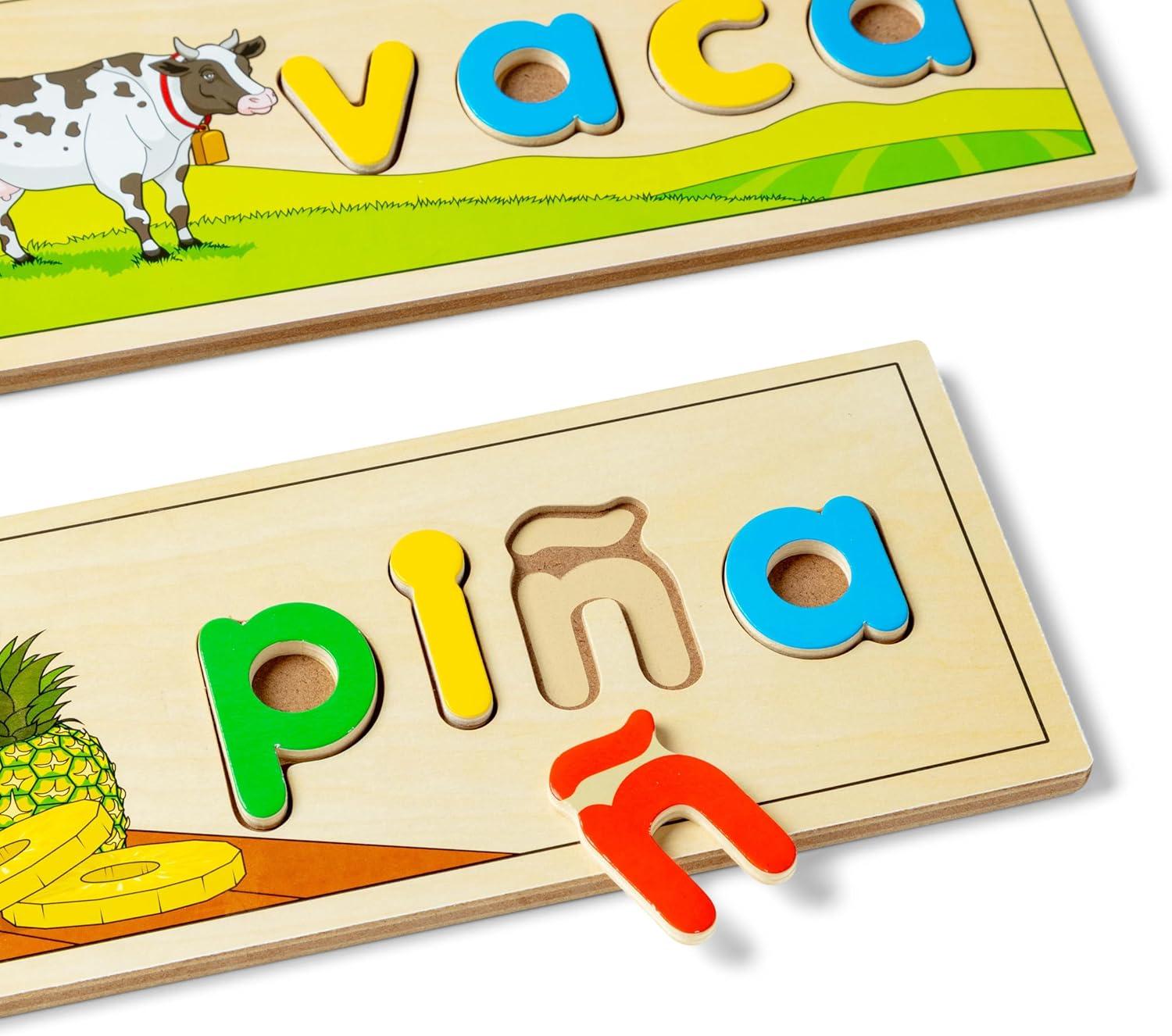 imageMelissa ampamp Doug See ampamp Spell Wooden Educational Toy with 8 DoubleSided Spelling Boards and 64 Letters Preschool Learning Activities See ampamp Spell Learning Toys for Kids Ages 4Spanish