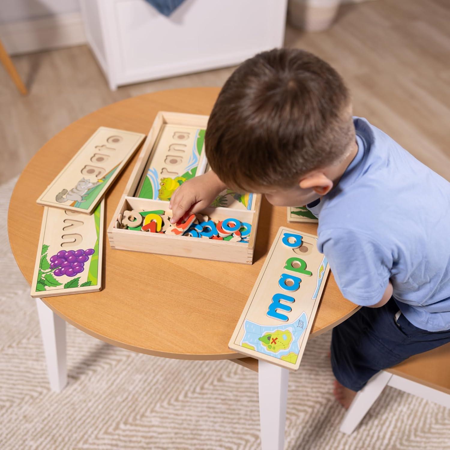 imageMelissa ampamp Doug See ampamp Spell Wooden Educational Toy with 8 DoubleSided Spelling Boards and 64 Letters Preschool Learning Activities See ampamp Spell Learning Toys for Kids Ages 4Spanish