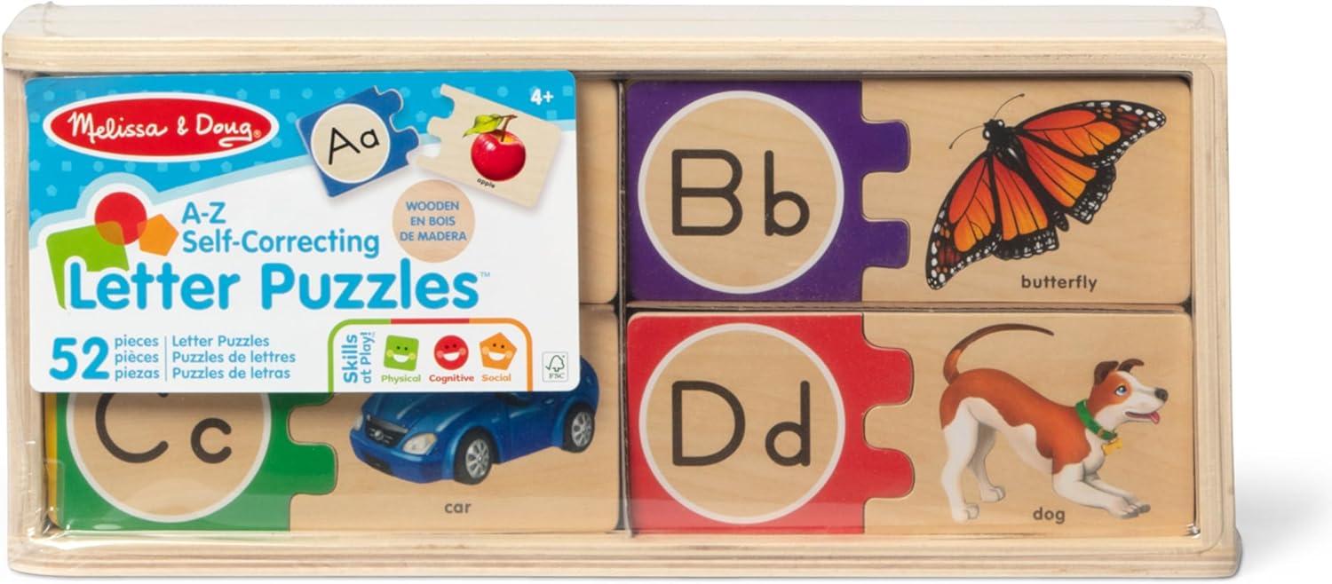 imageMelissa ampamp Doug SelfCorrecting Alphabet Wooden Puzzles with Storage Box 52 pcs ABC Puzzles Wooden Alphabet Puzzle for Kids Ages 4