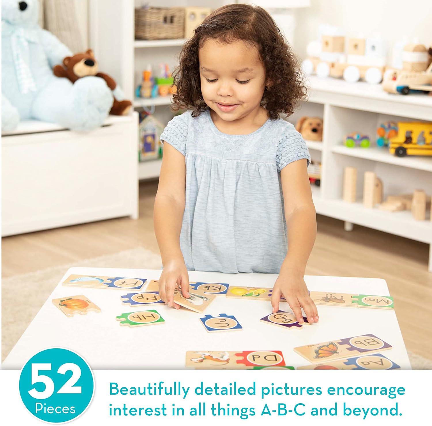 imageMelissa ampamp Doug SelfCorrecting Alphabet Wooden Puzzles with Storage Box 52 pcs ABC Puzzles Wooden Alphabet Puzzle for Kids Ages 4