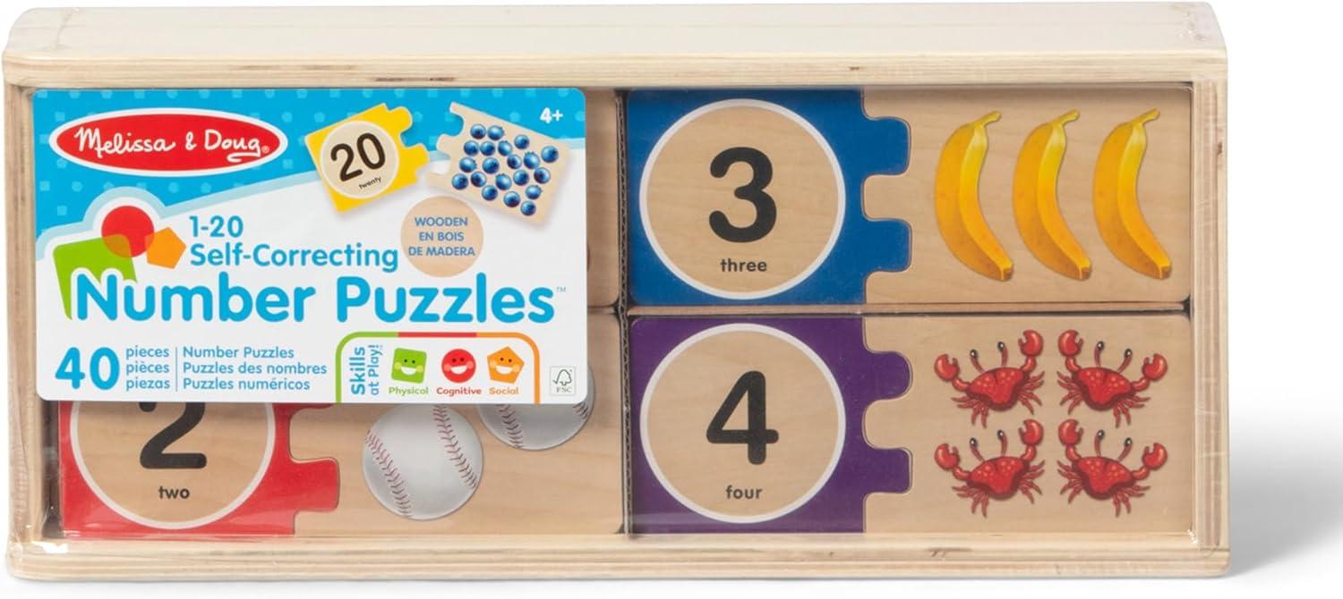 imageMelissa ampamp Doug SelfCorrecting Wooden Number Puzzles with Storage Box 40 pcs
