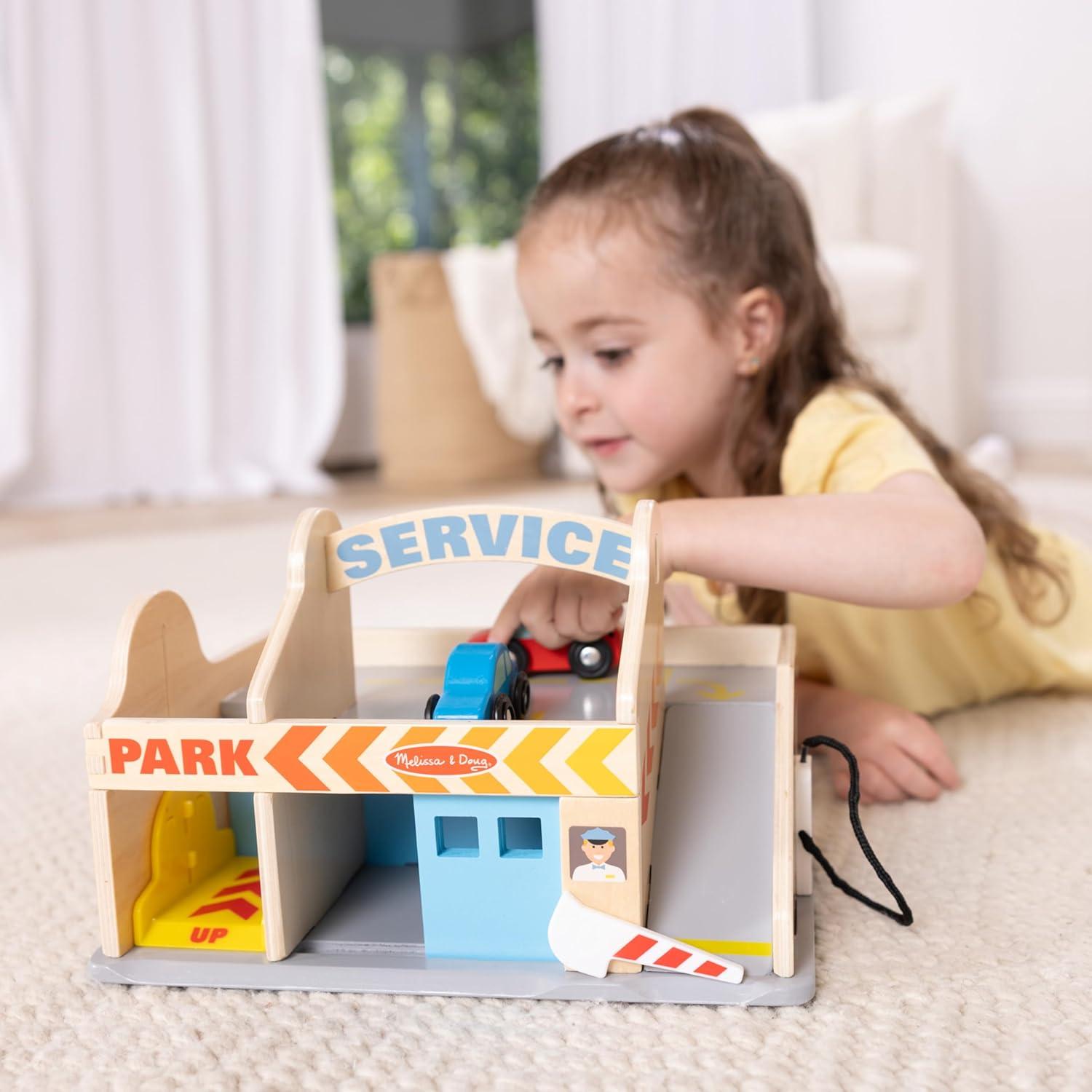 imageMelissa ampamp Doug Service Station Parking Garage with 2 Wooden Cars and DriveThru Car Wash