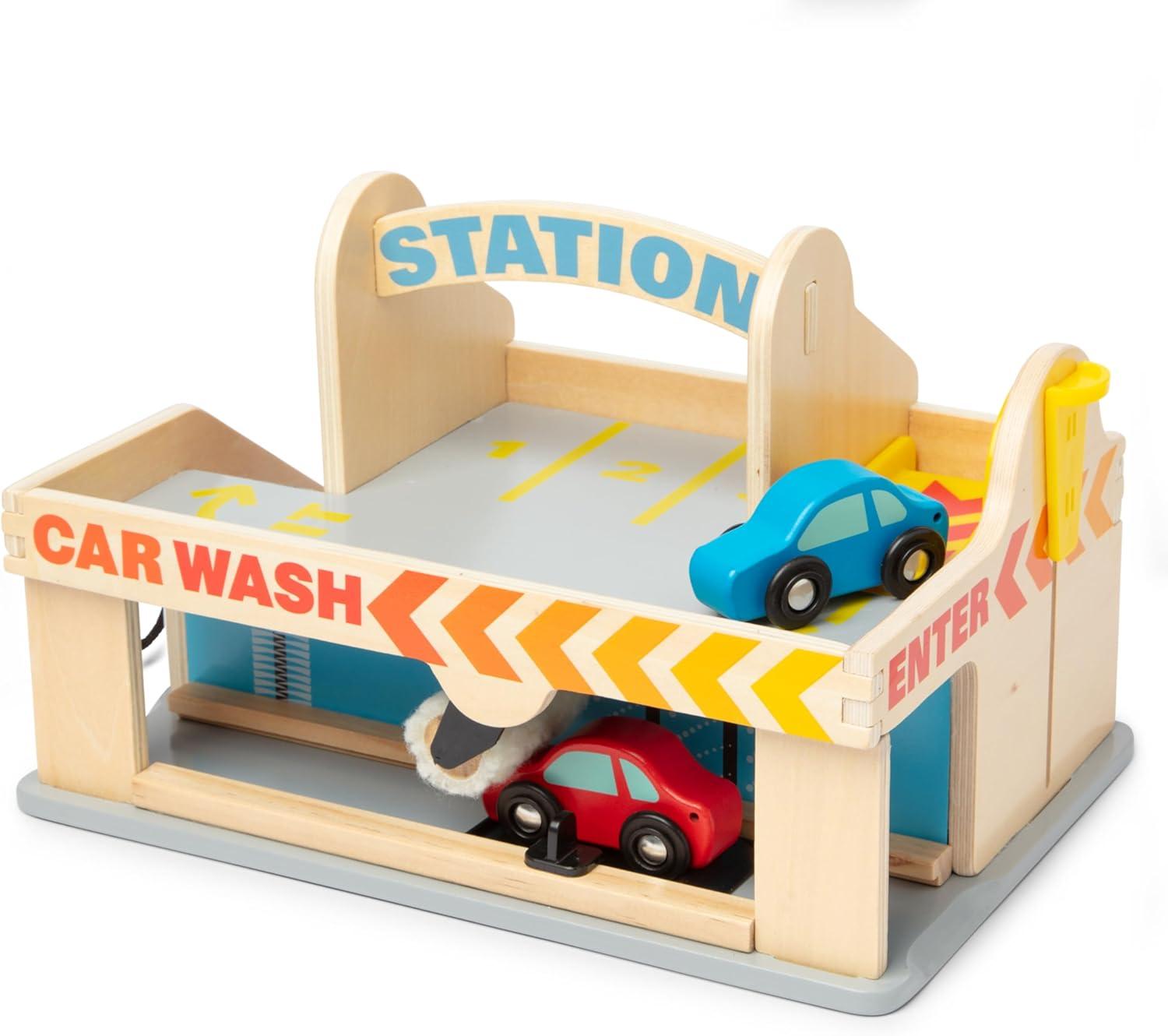 imageMelissa ampamp Doug Service Station Parking Garage with 2 Wooden Cars and DriveThru Car Wash