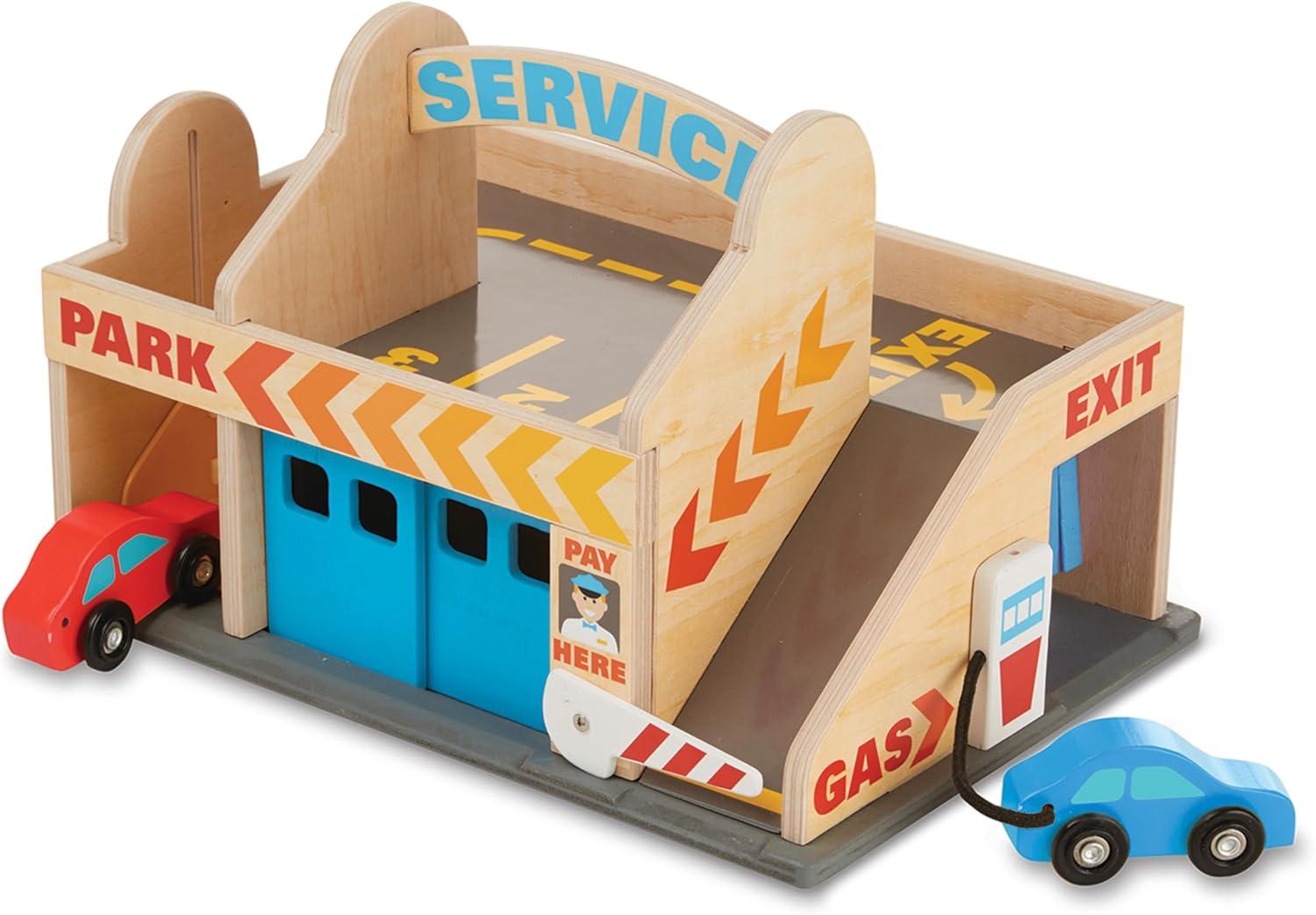 imageMelissa ampamp Doug Service Station Parking Garage with 2 Wooden Cars and DriveThru Car Wash