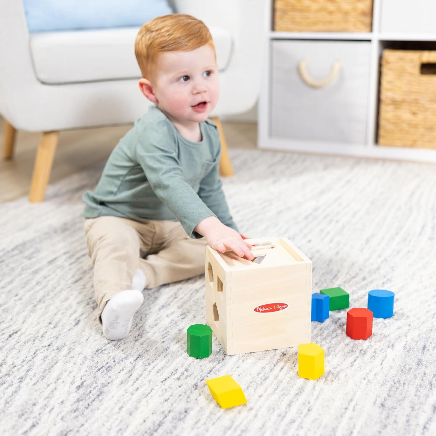 imageMelissa ampamp Doug Shape Sorting Cube  Classic Wooden Toy With 12 ShapesShape Sorting Cube